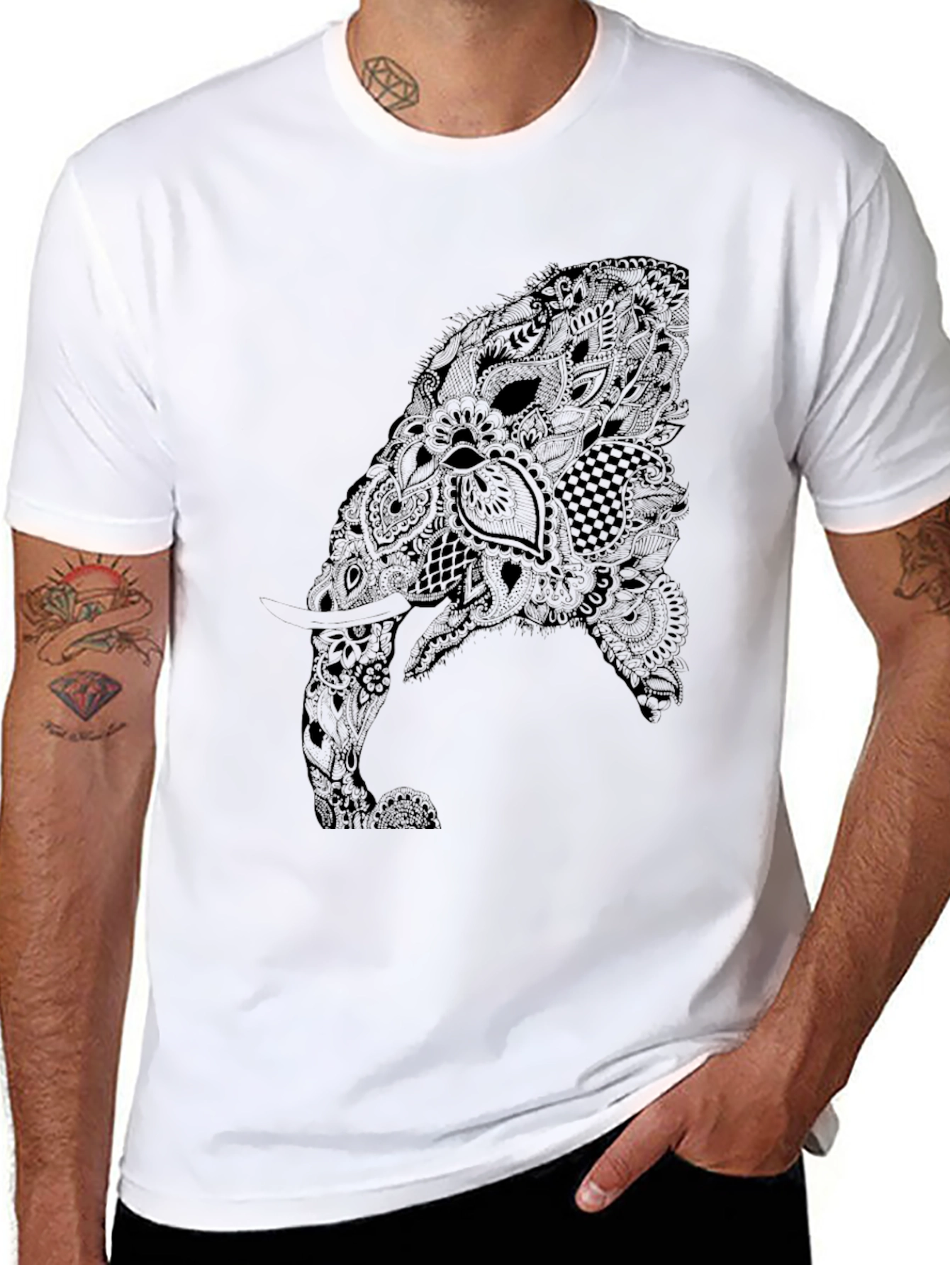 Black Abstract Elephant Graphic Black T-Shirt view 8