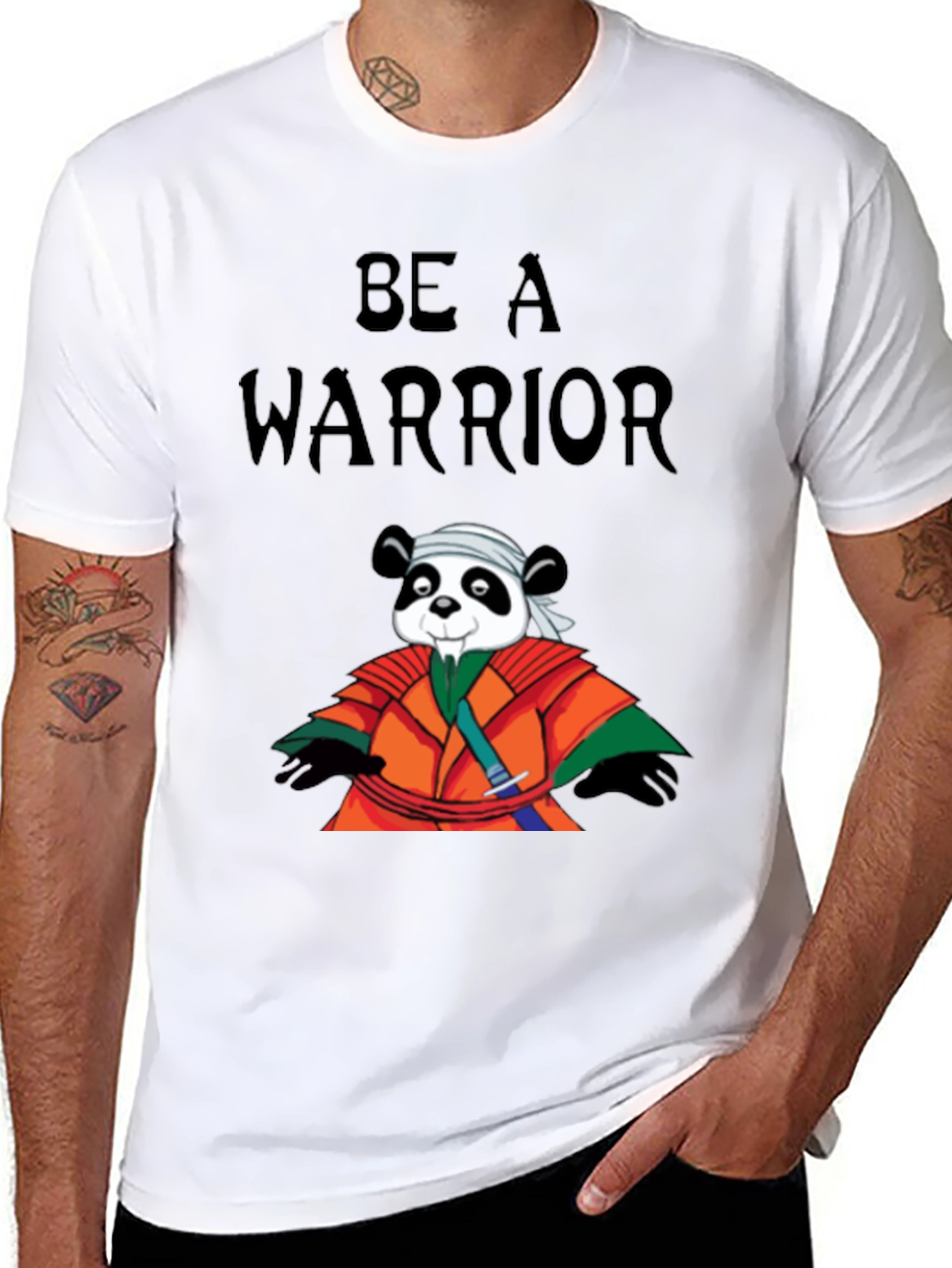 Black Be a Warrior Panda T-Shirt - Black view 8