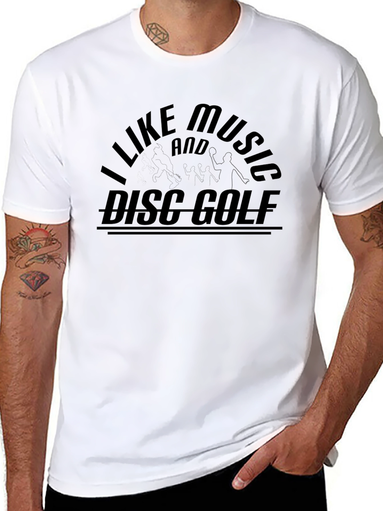 Black I Like Music and Disc Golf T-Shirt view 8