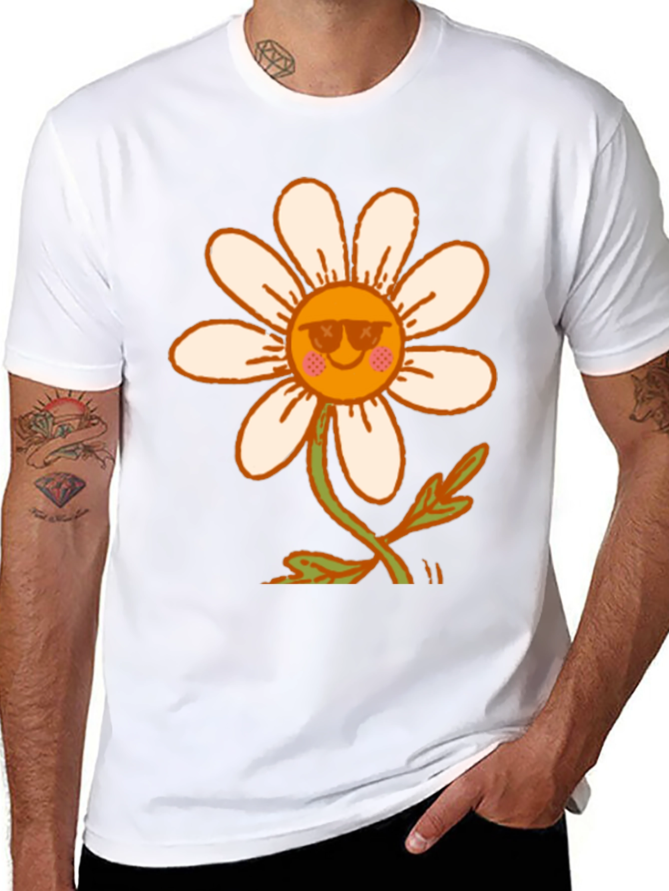Black Retro Daisy Flower T-Shirt - Black view 8