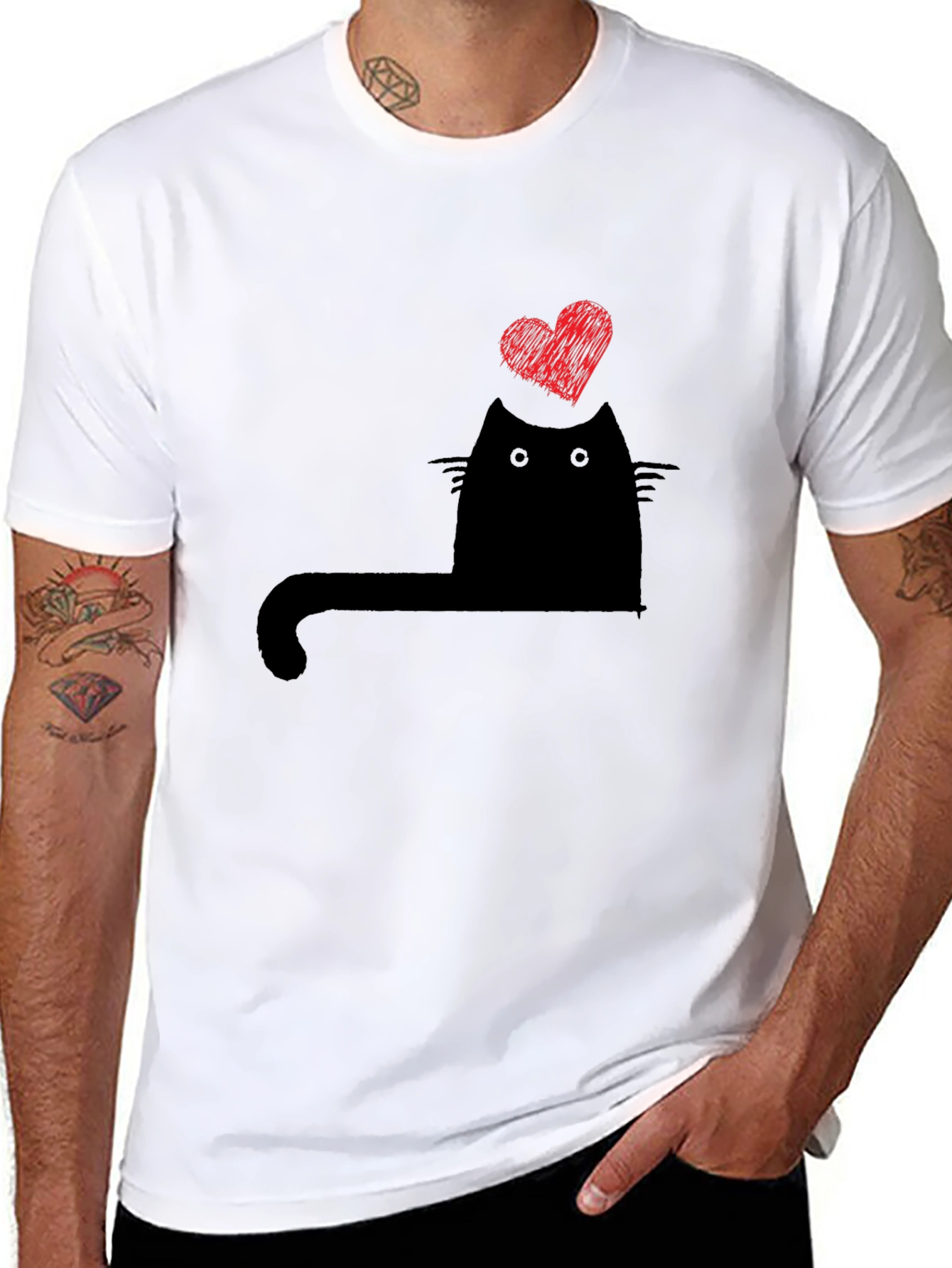 Black Cat Heart Graphic T-Shirt - Black view 8