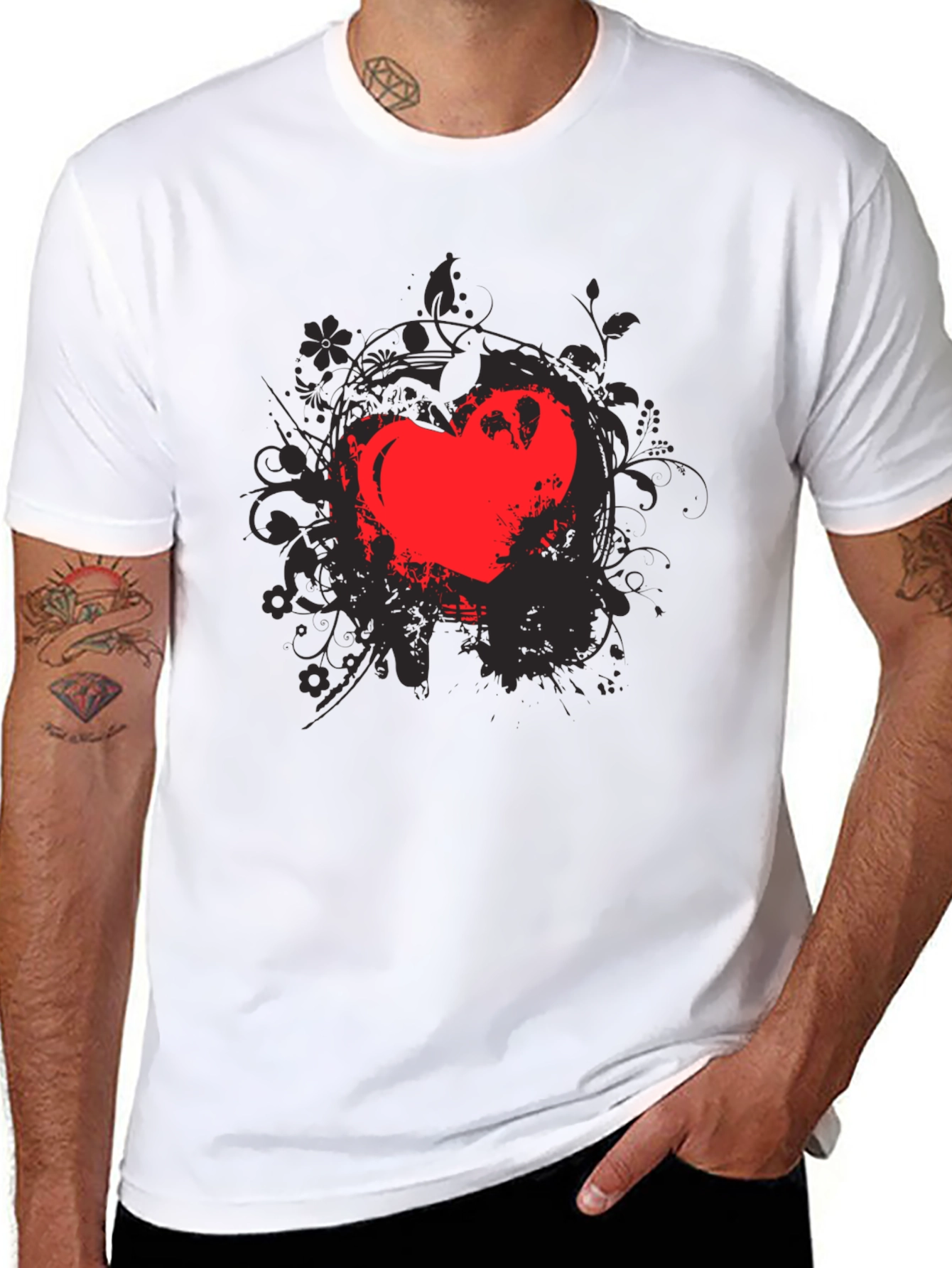 Black Heart Grunge Tee - Men's Black Graphic T-Shirt view 8