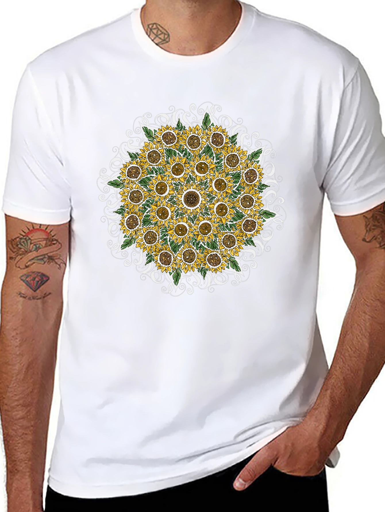 Black Sunflower Mandala Graphic Tee - Black view 8