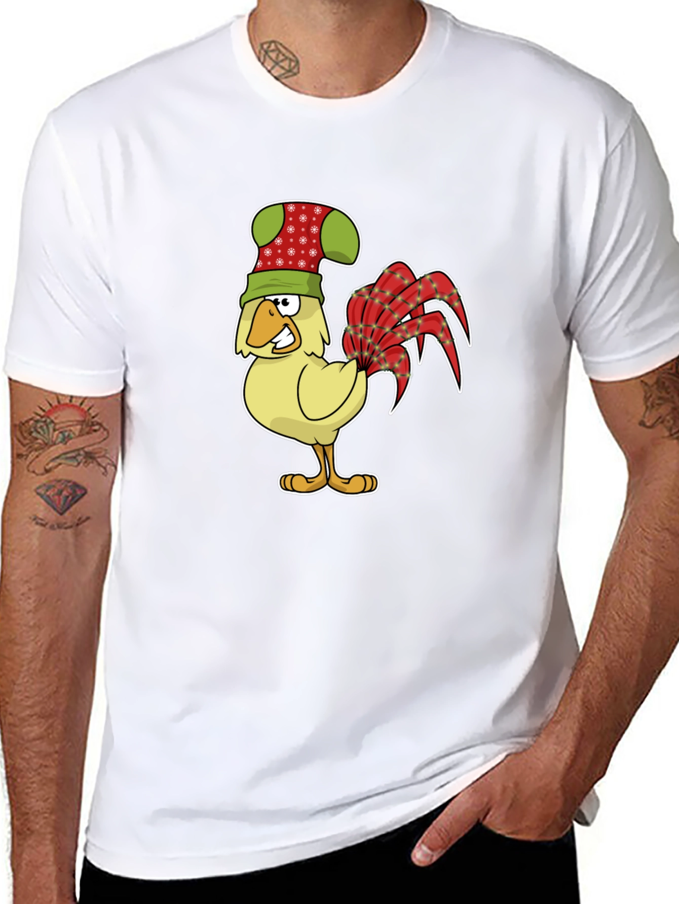 Black Festive Rooster Graphic Tee - Novelty Chicken Shirt view 8