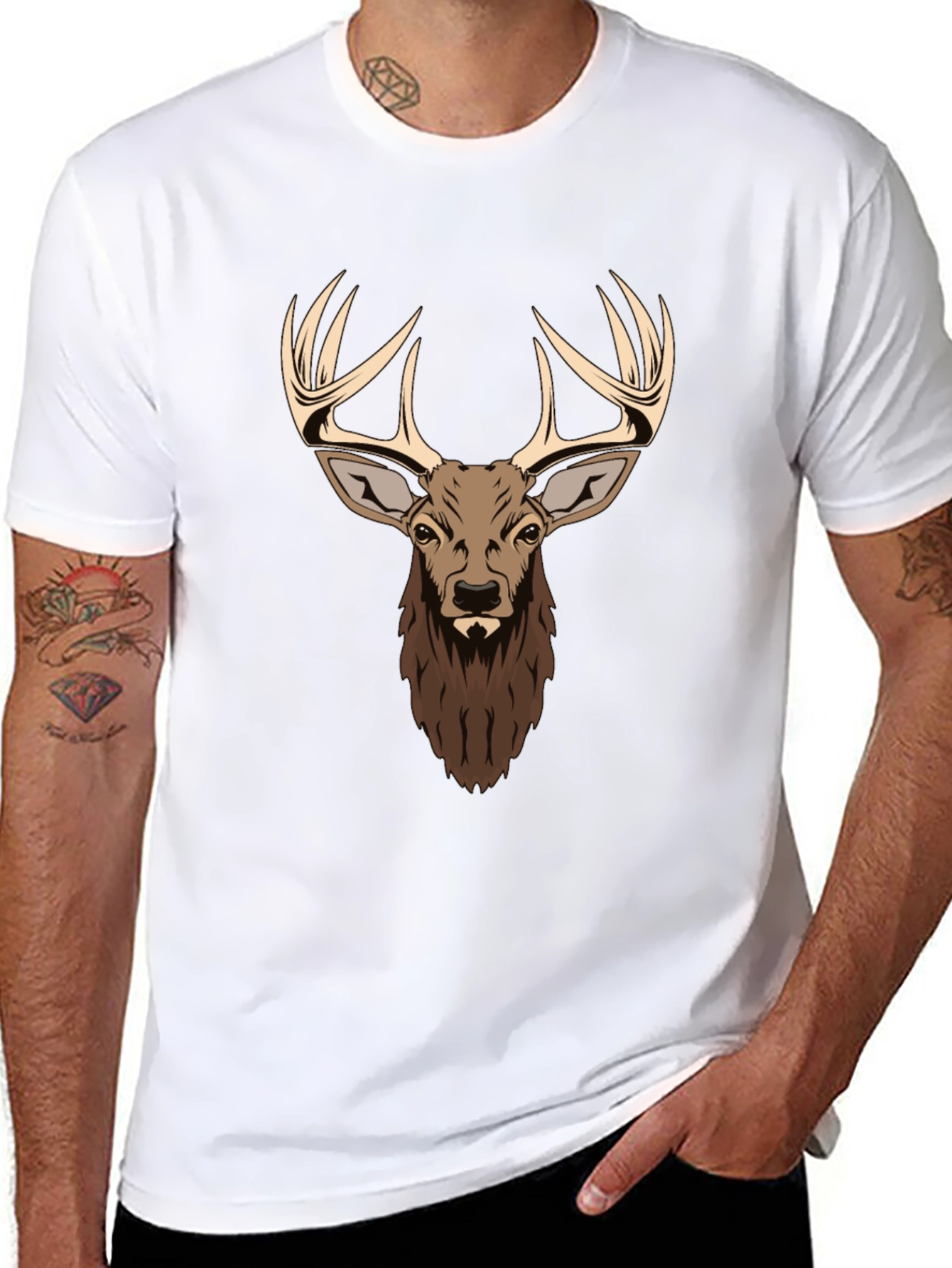 Black Deer Head Graphic Print Black T-Shirt view 8