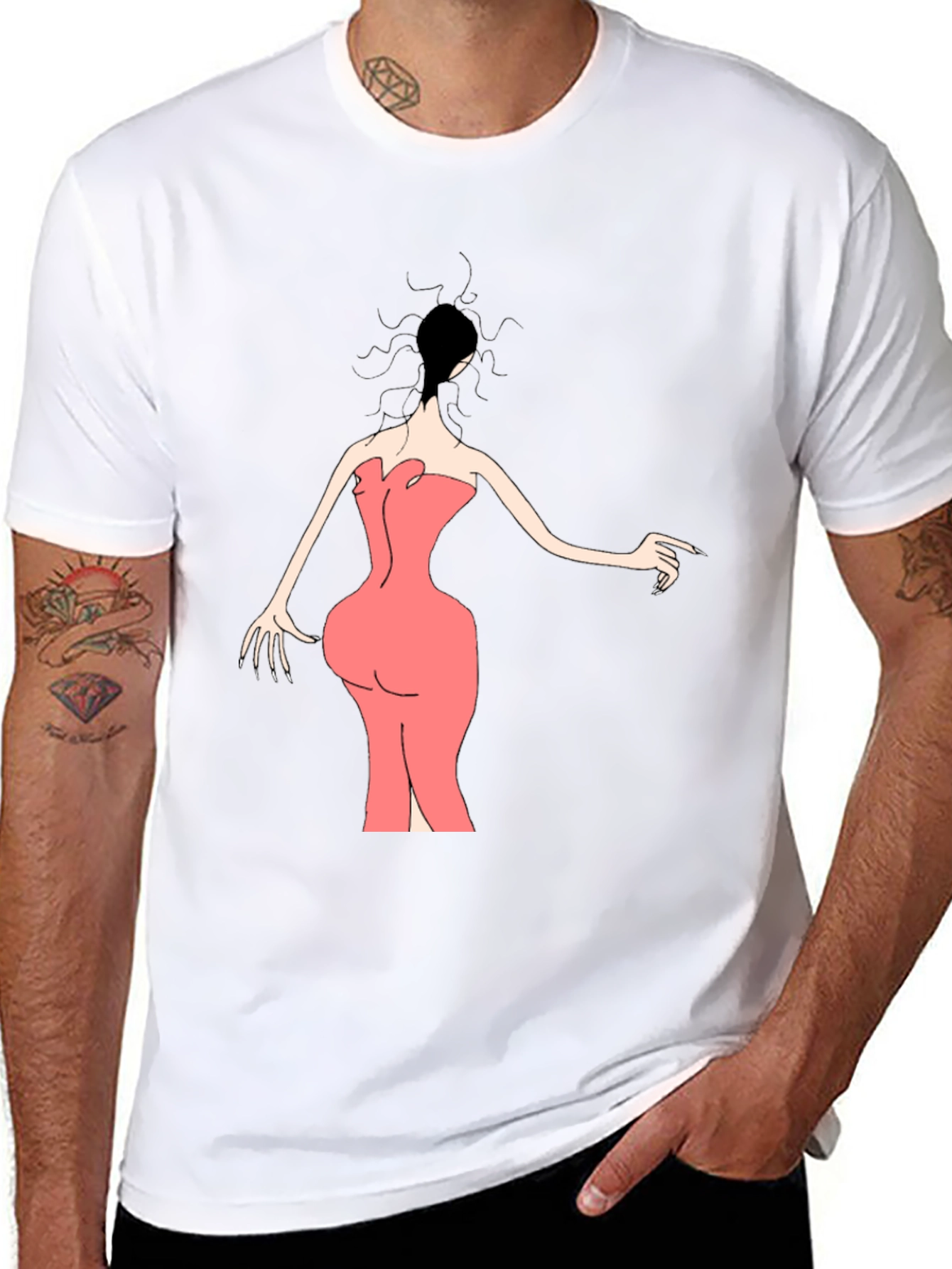 Black Woman in Pink Dress Graphic Tee - Black view 8