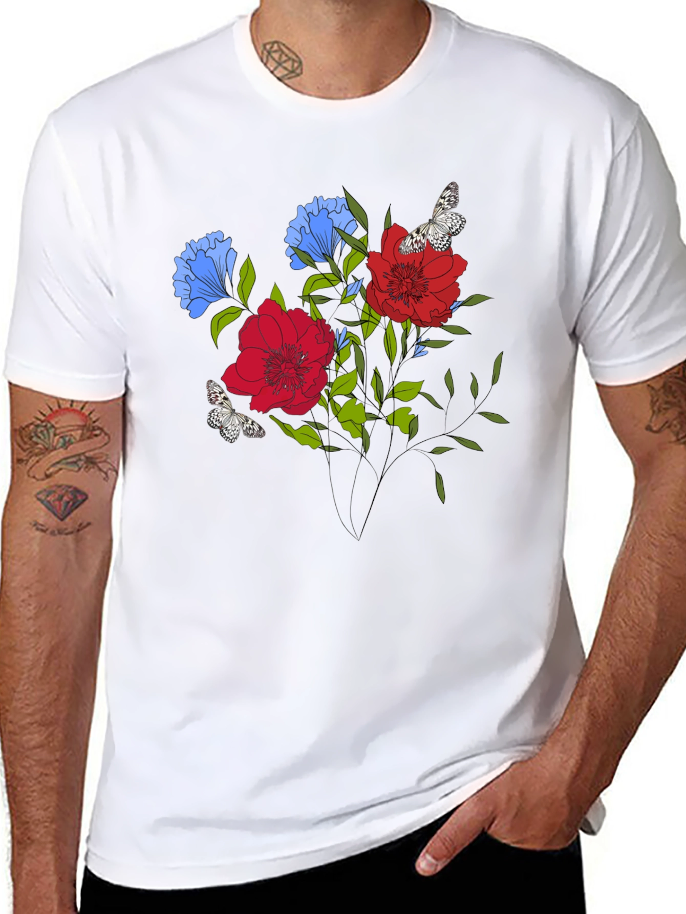Black Floral Butterfly Graphic Print T-Shirt view 8