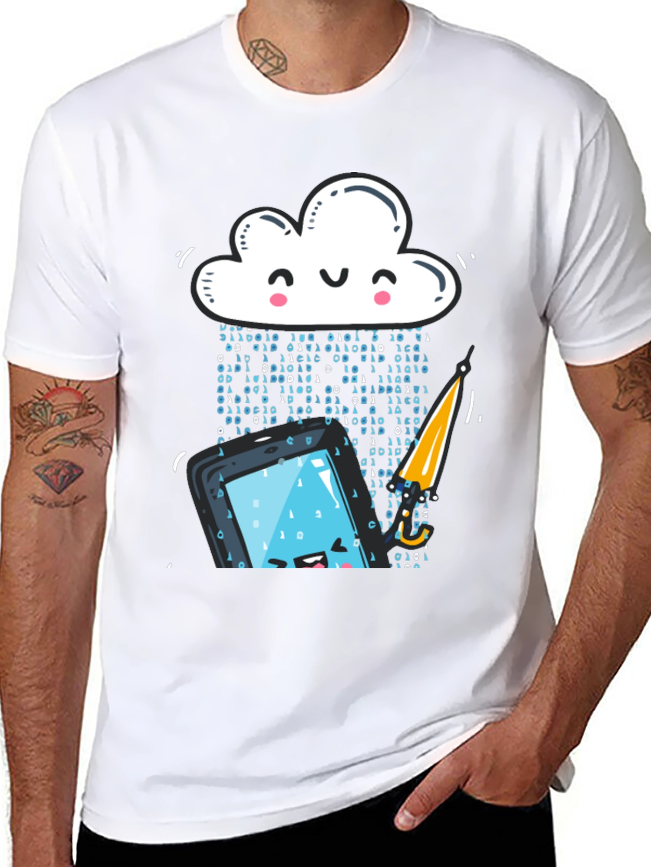 Black Funny Cloud Data Rain Smartphone Black T-Shirt view 8