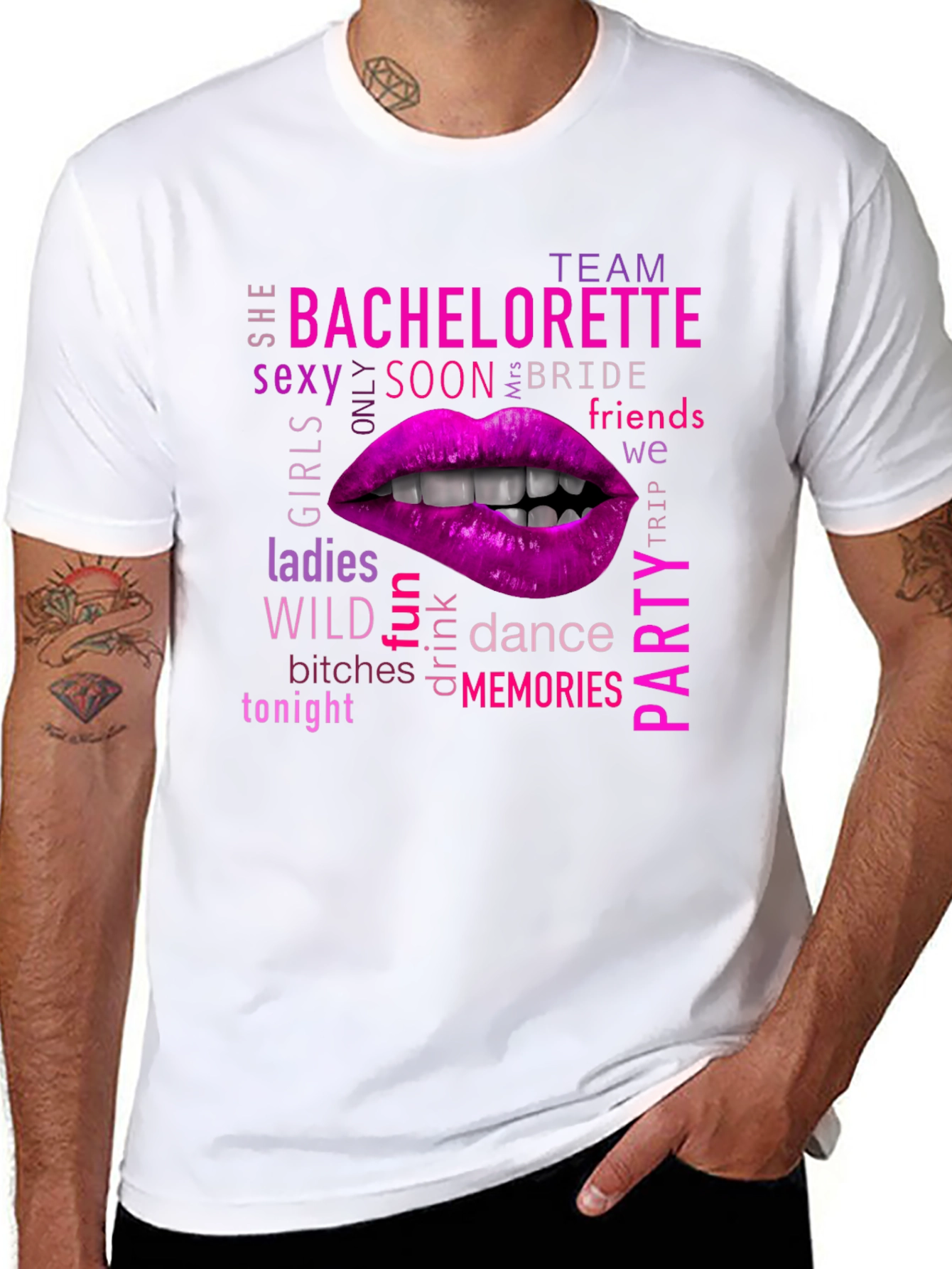 Black Bachelorette Party Lips Graphic T-Shirt view 8