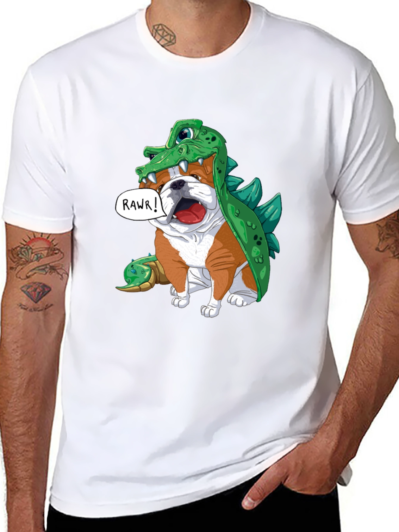 Black Bulldog in Crocodile Costume T-Shirt view 8