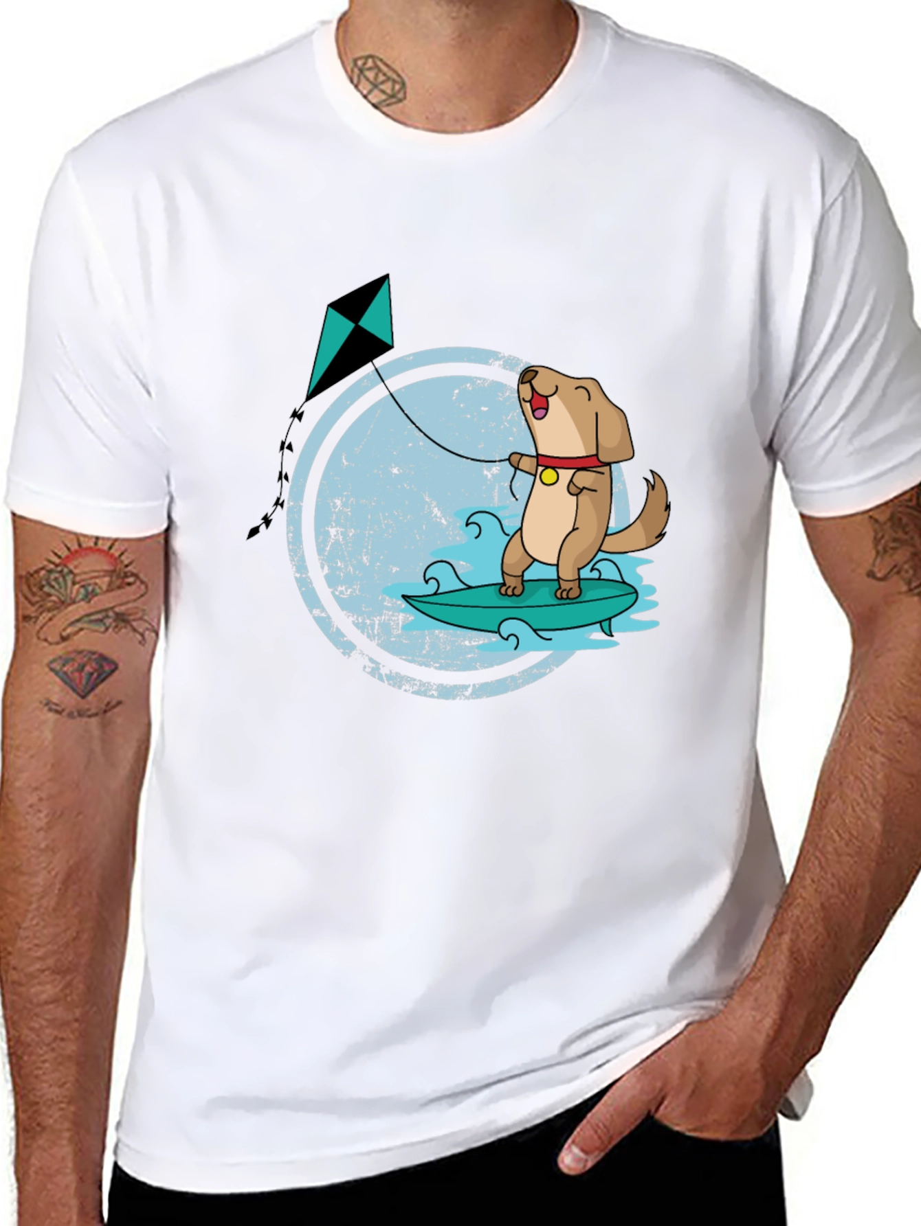 Black Surfing Dog Kite T-Shirt view 8
