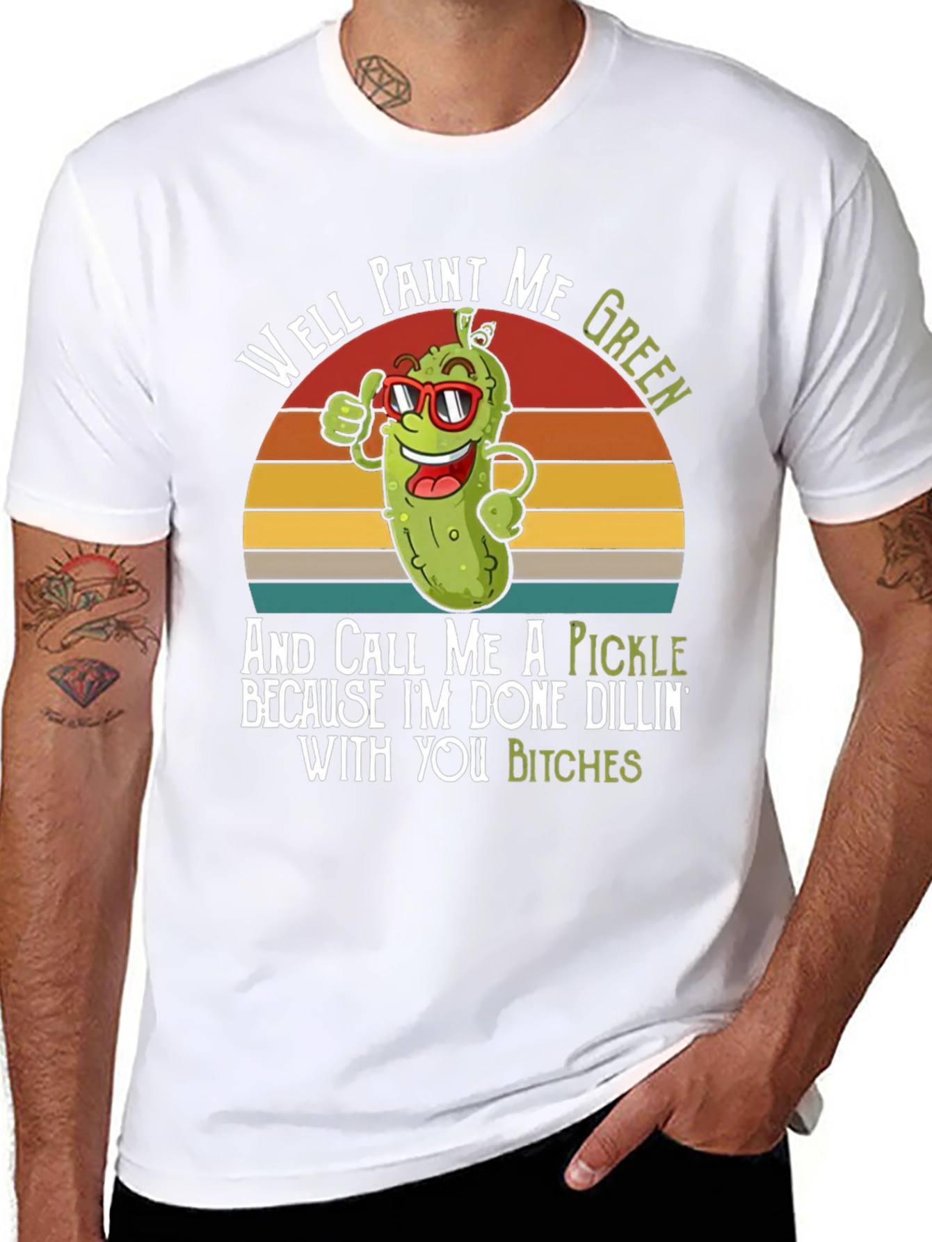 Black Well Paint Me Green Pickle Funny T-Shirt view 8