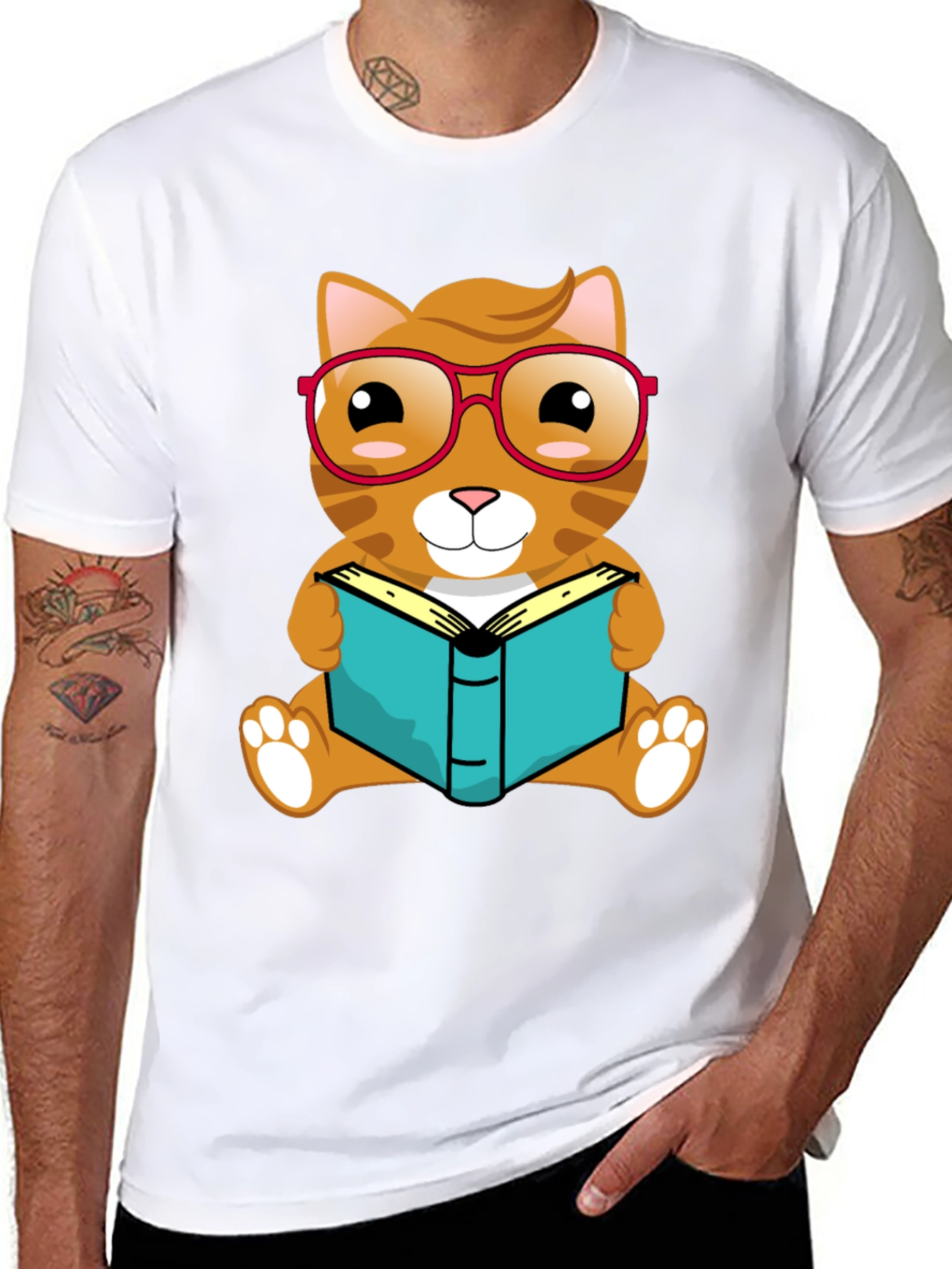 Black Bookworm Cat T-Shirt view 8