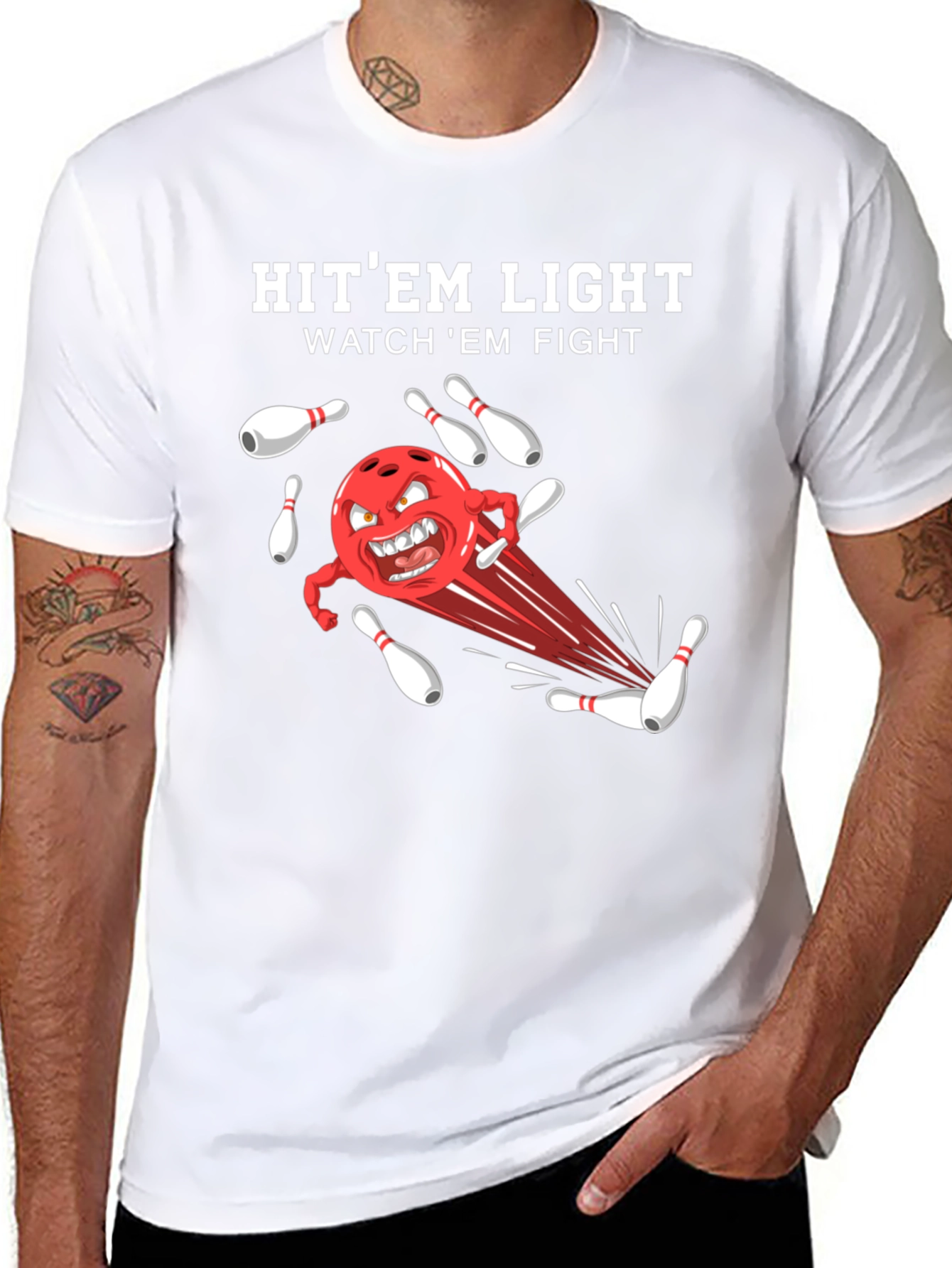 Black Bowling T-Shirt: Hit 'Em Light, Watch 'Em Fight! view 8