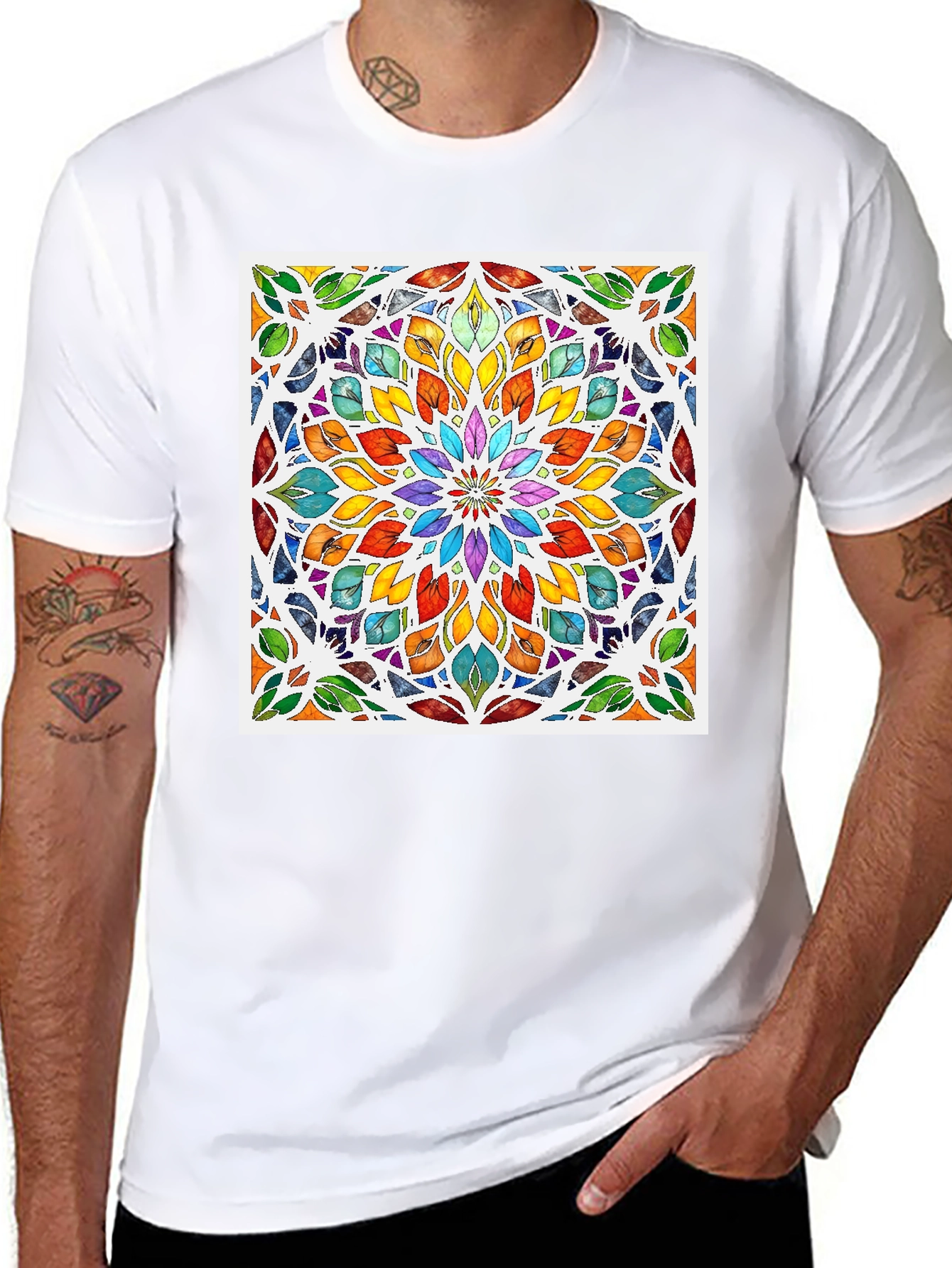 Black Colorful Mandala Graphic Black T-Shirt view 8