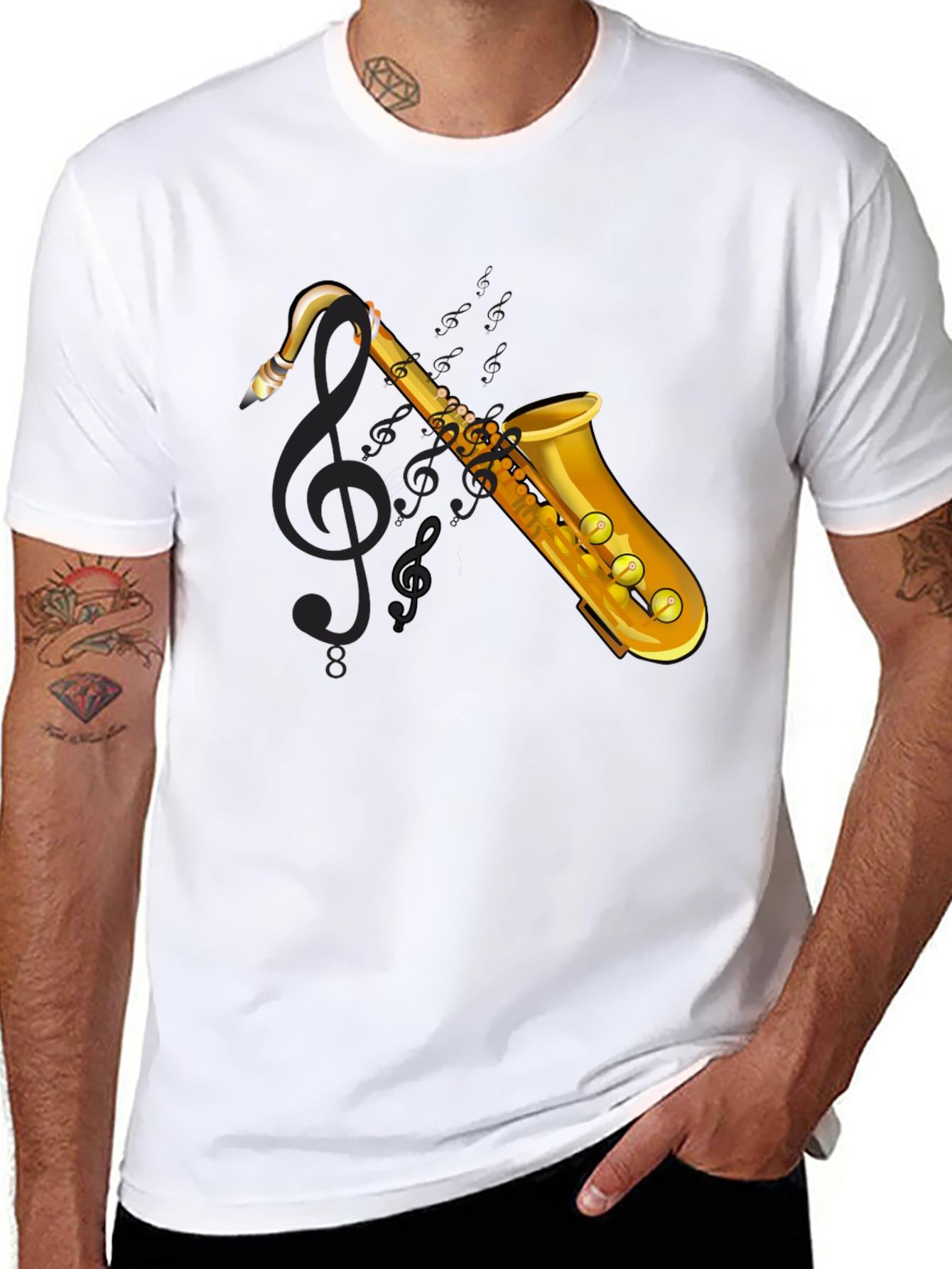 Black Saxophone Graphic Tee - Music Lover's T-Shirt view 8