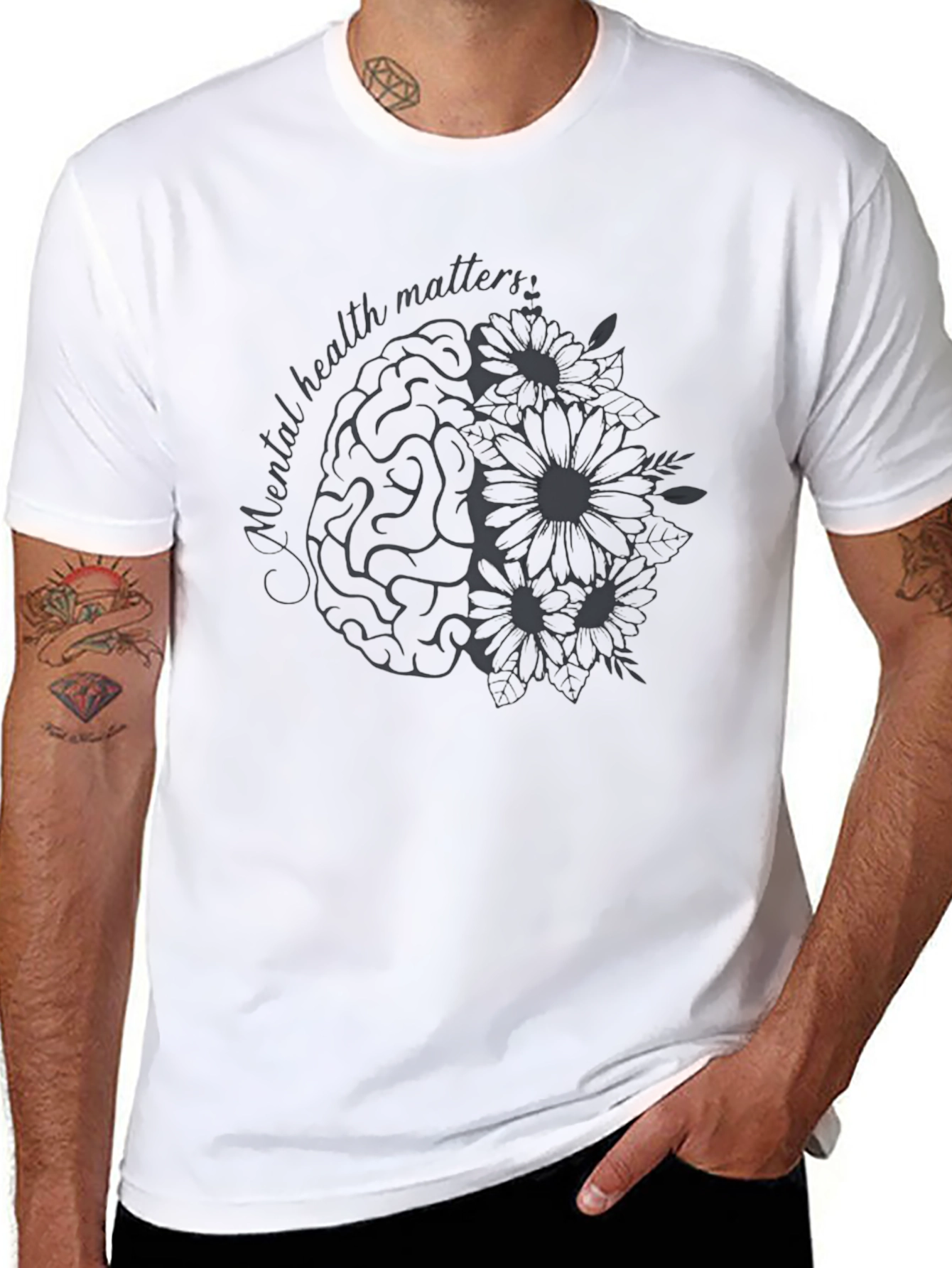 Black Mental Health Matters Graphic Tee - Black Cotton T-Shirt view 8