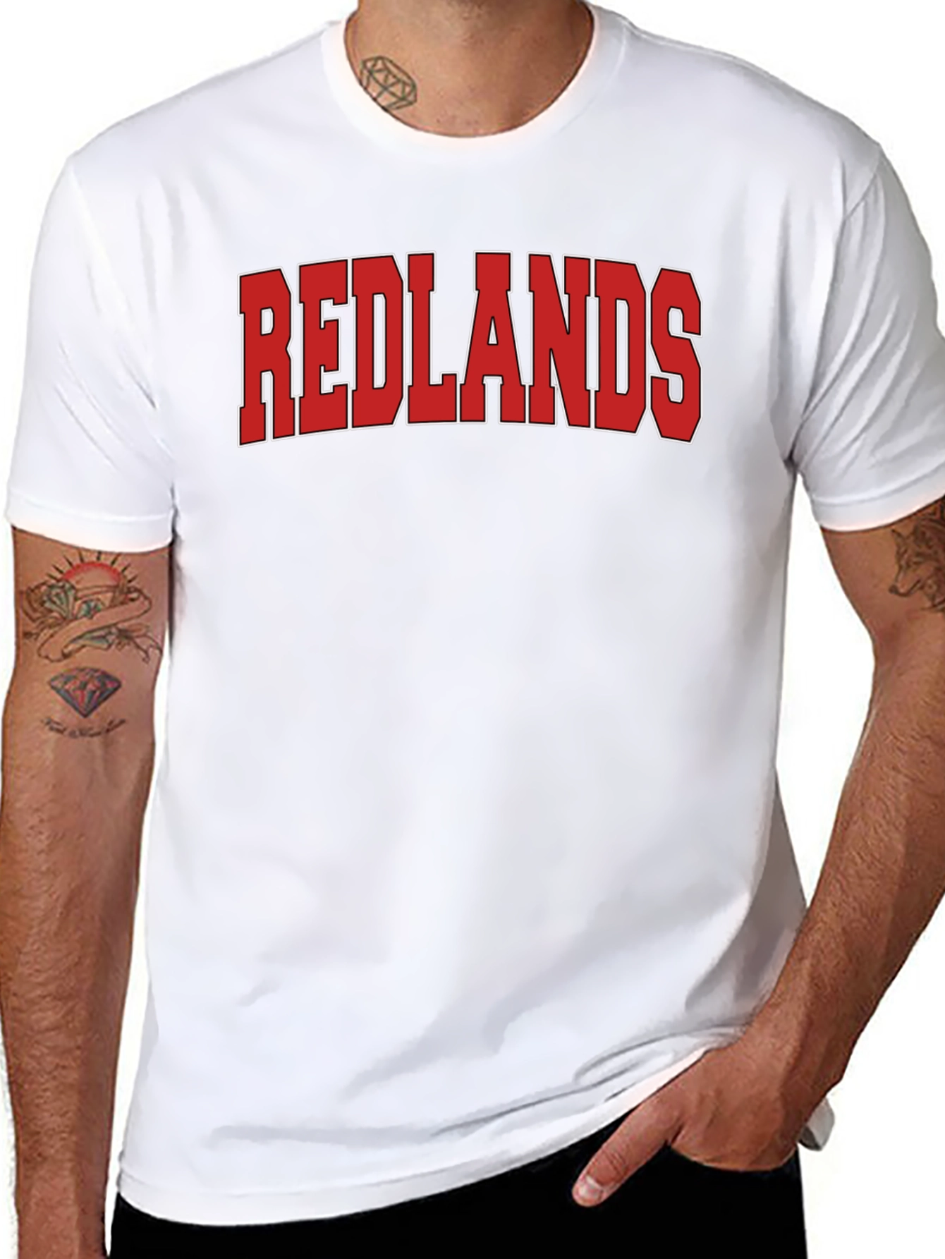 Black Redlands Graphic Tee - Bold Red Text on Black view 8