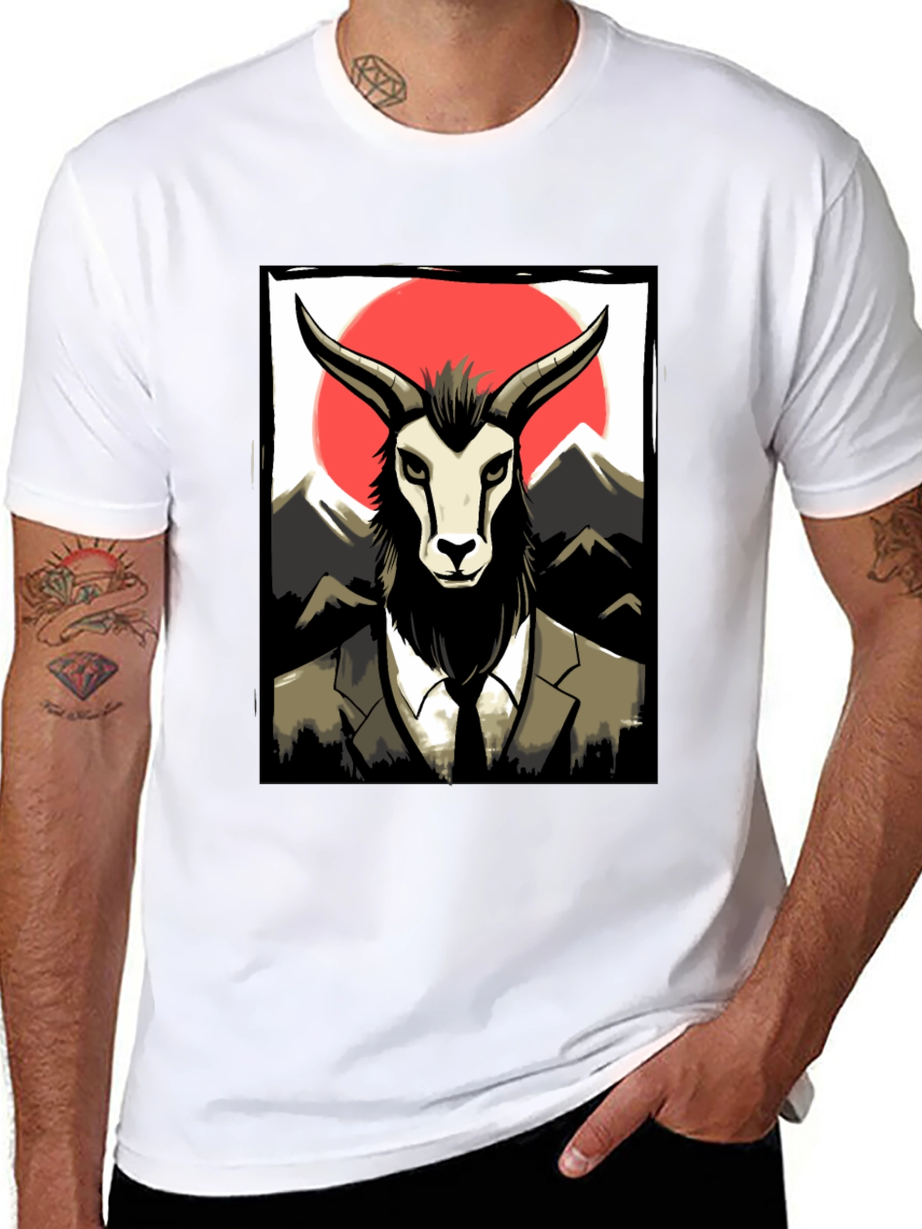 Black Goat Suit T-Shirt - Mountain Scene Tee view 8