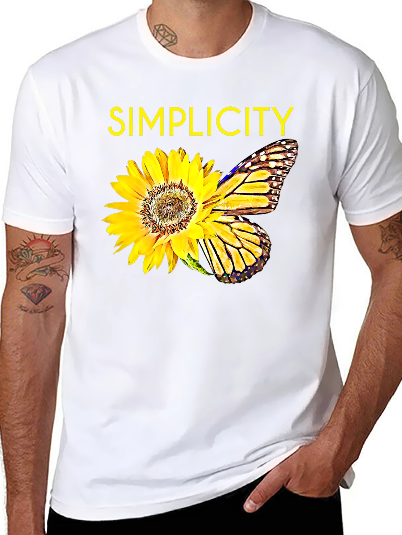 Simplicity Sunflower Butterfly Graphic Tee - Black - 8