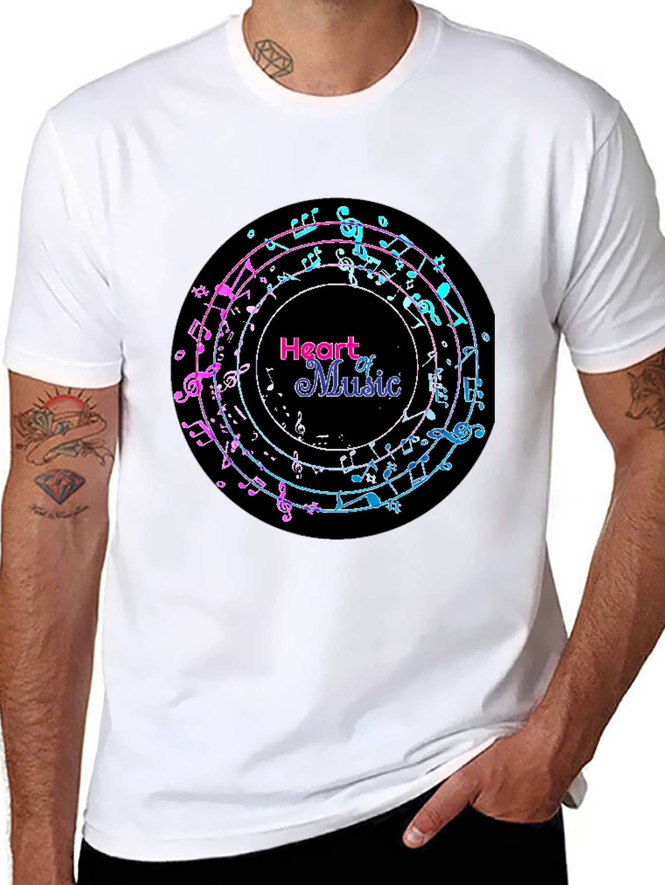 Black Heart of Music Graphic Tee - Black Cotton Casual view 8