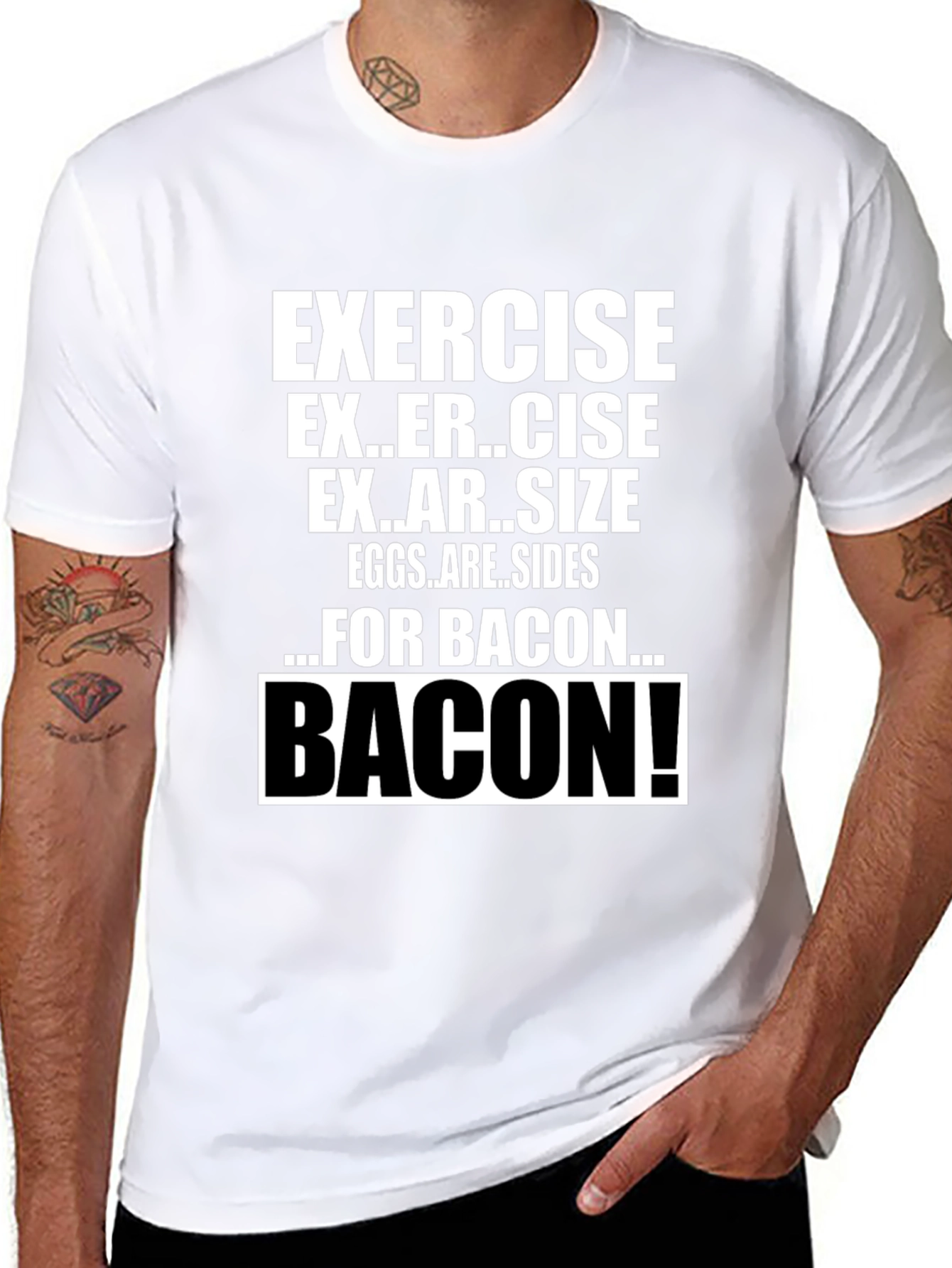 Black Funny Exercise for Bacon T-Shirt view 8