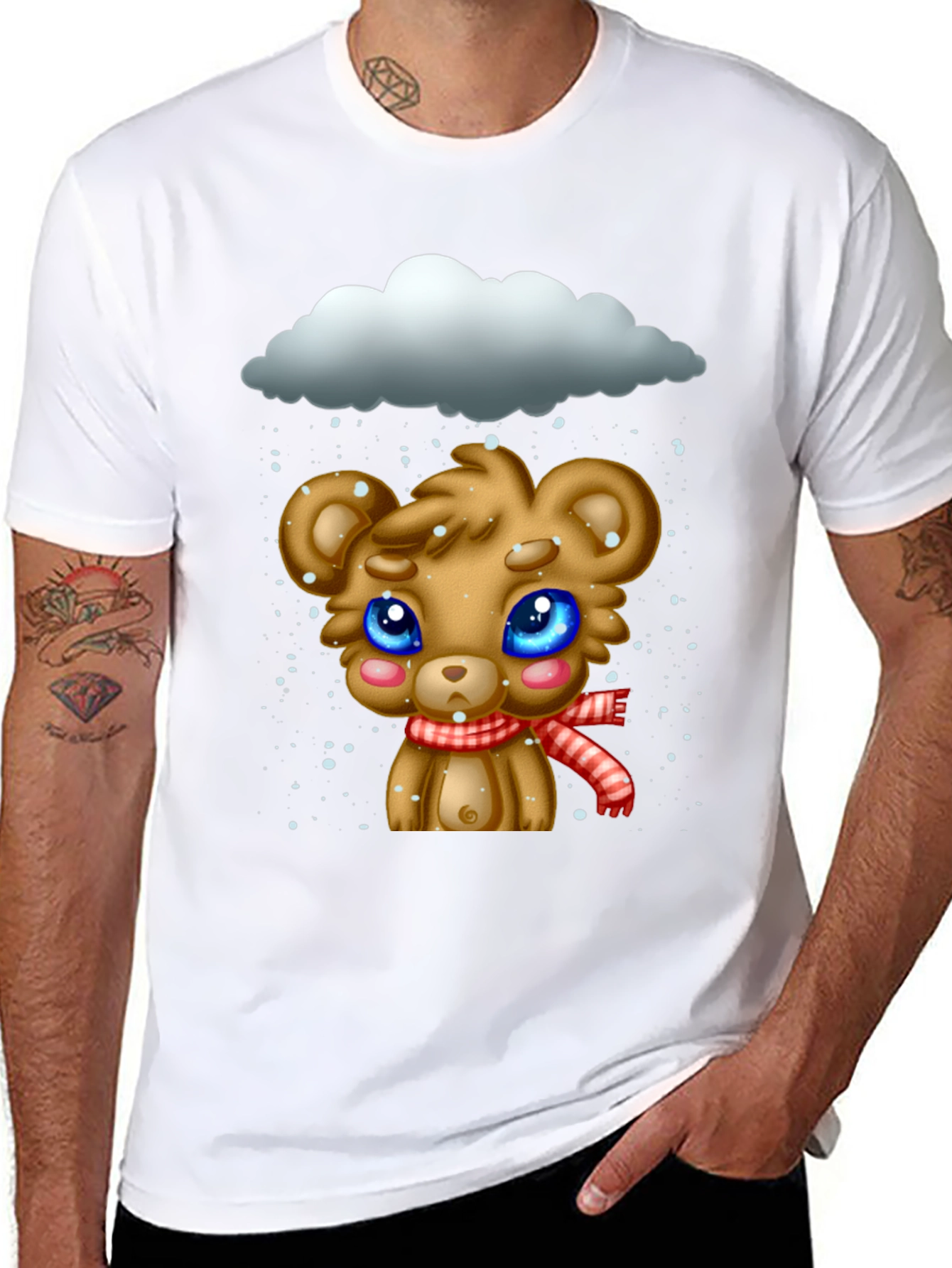 Black Cute Bear in Snow Graphic T-Shirt view 8