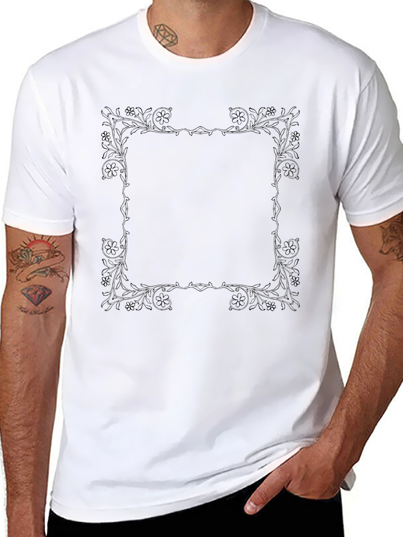 Black Elegant Black Floral Frame Tee view 8