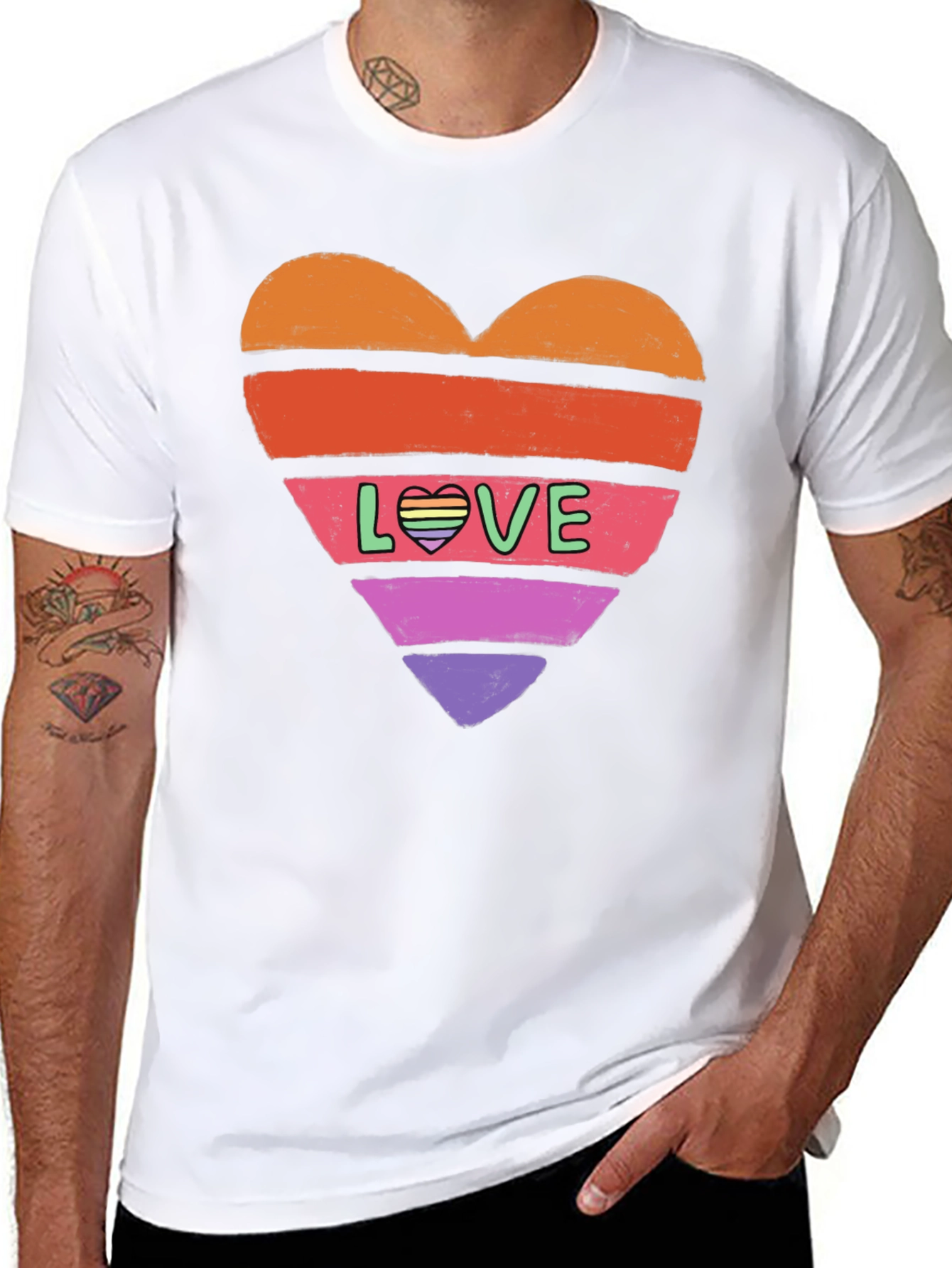 Black Rainbow Heart Love Graphic Tee view 8