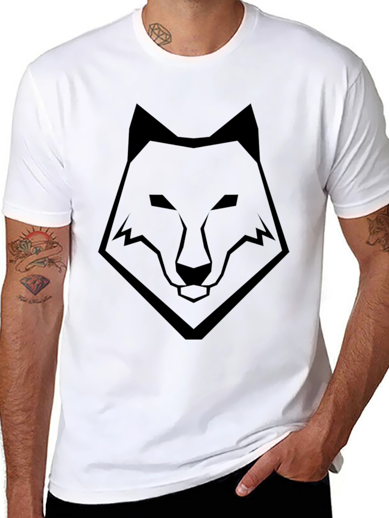 Black Geometric Wolf Head T-Shirt - Stylish Graphic Tee view 8