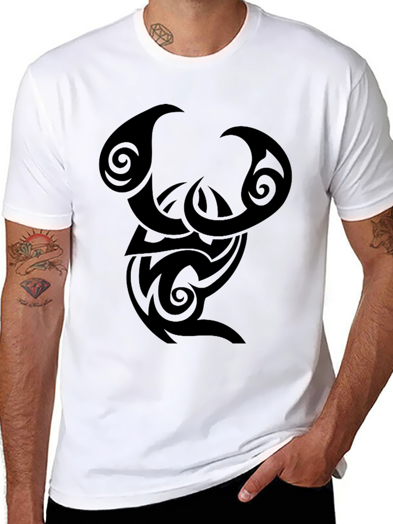 Black Tribal Design Black T-Shirt view 8