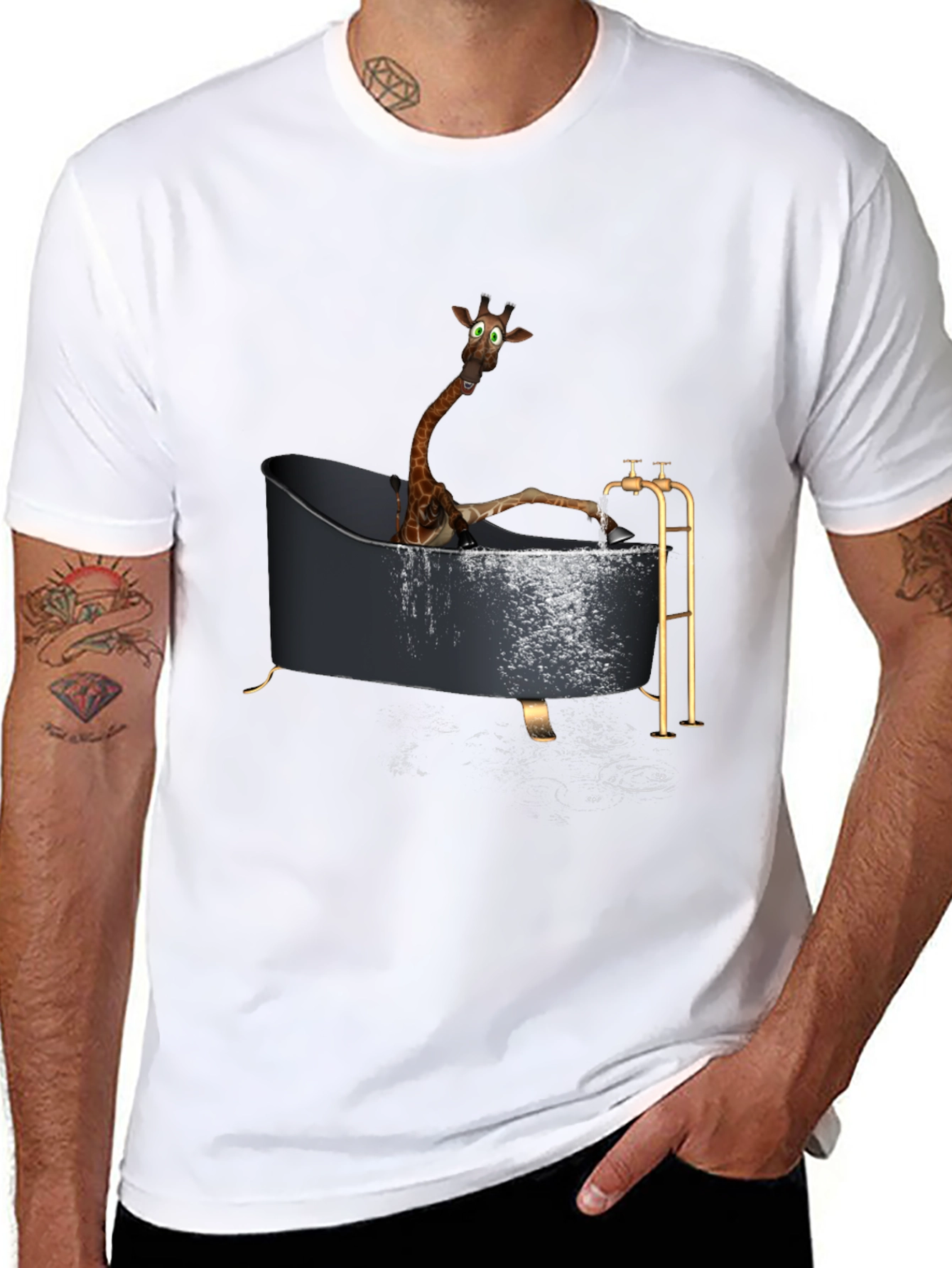 Black Giraffe in Bathtub Novelty T-Shirt view 8