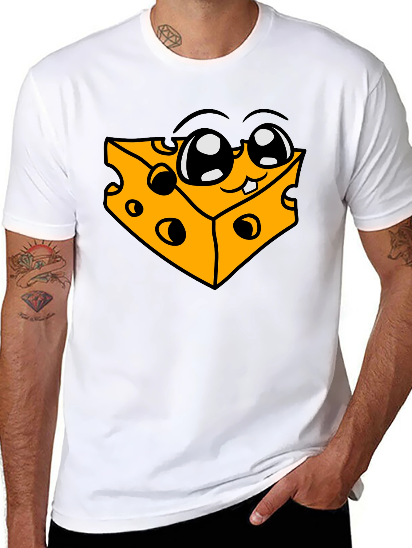 Black Funny Cheese Cartoon Graphic Black T-Shirt view 8