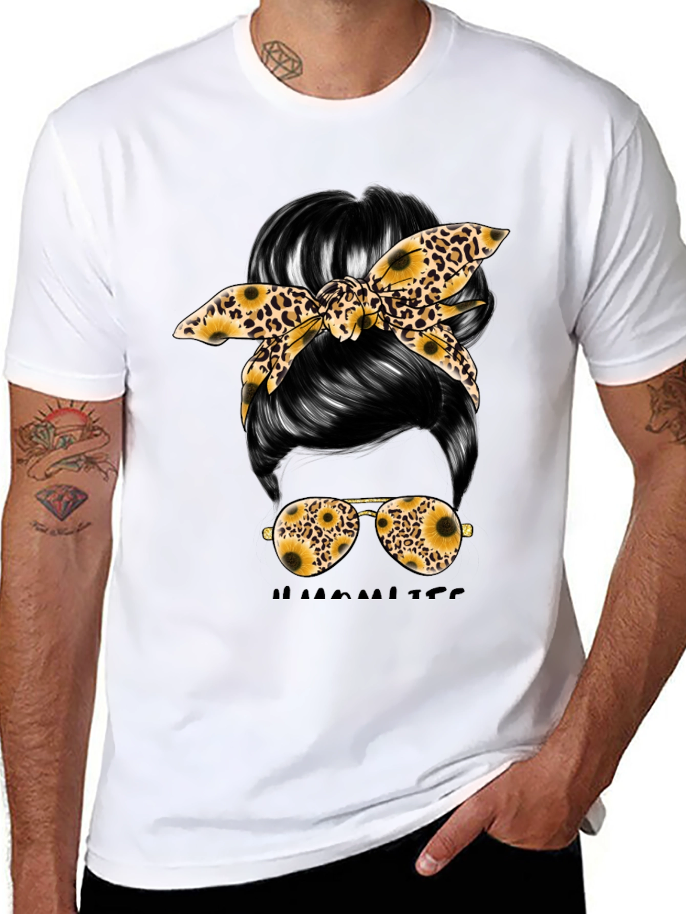 Black Messy Bun Sunflower Graphic Tee view 8