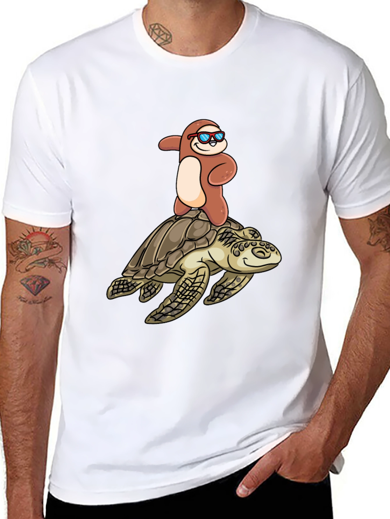 Black Sloth Riding Turtle T-Shirt - Funny & Unique Design view 8
