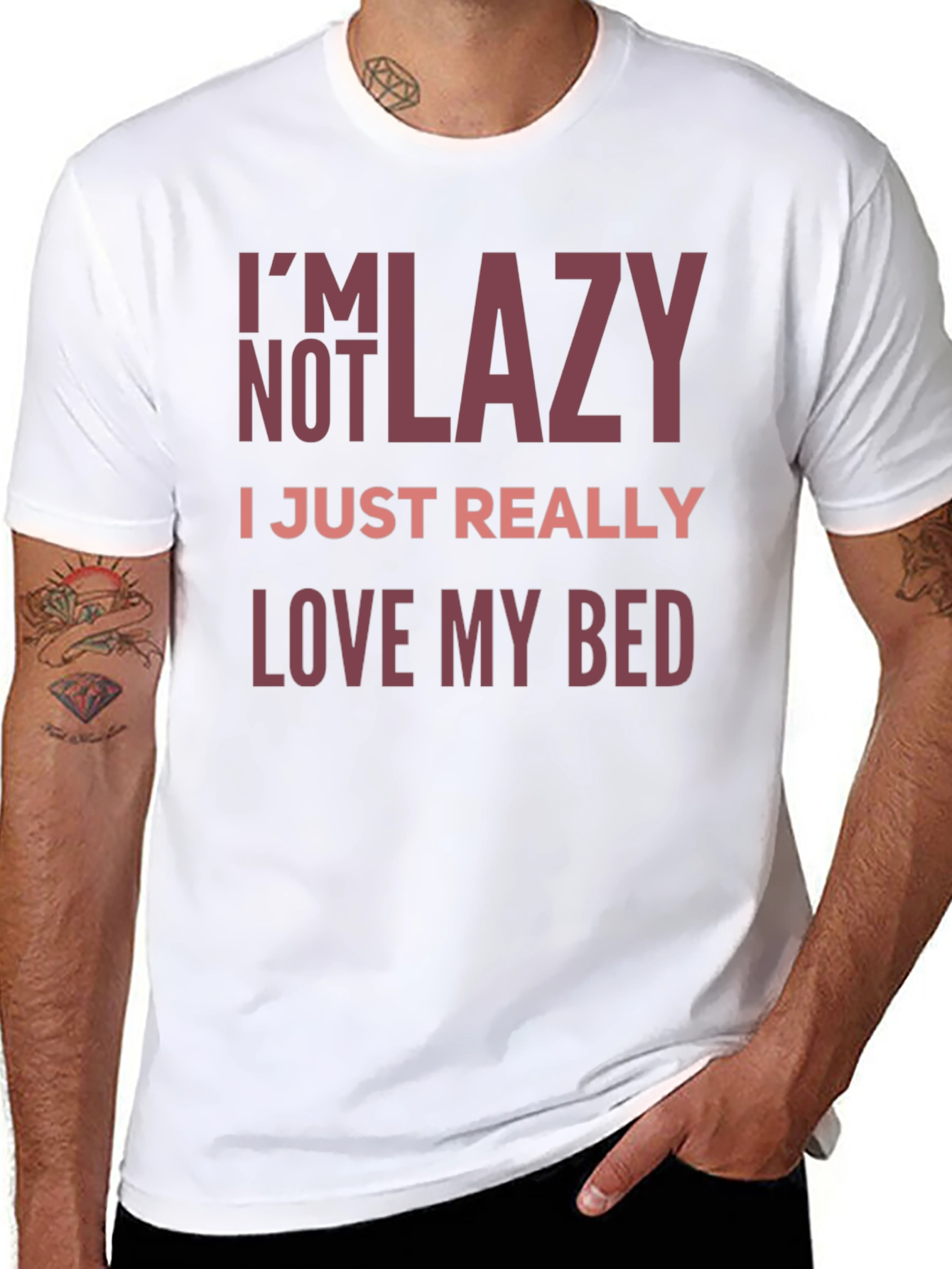 Black I'm Not Lazy, I Just Really Love My Bed T-Shirt view 8