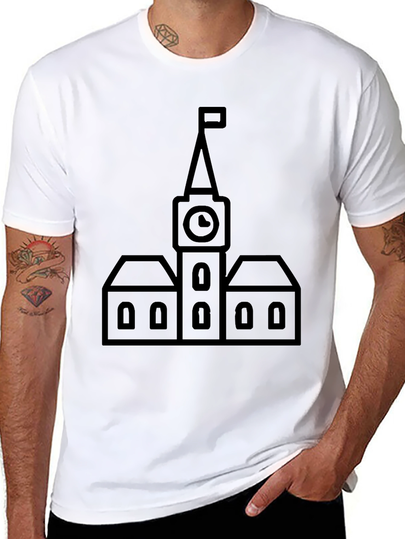 Black Clock Tower Graphic Tee - Classic Black T-Shirt view 8