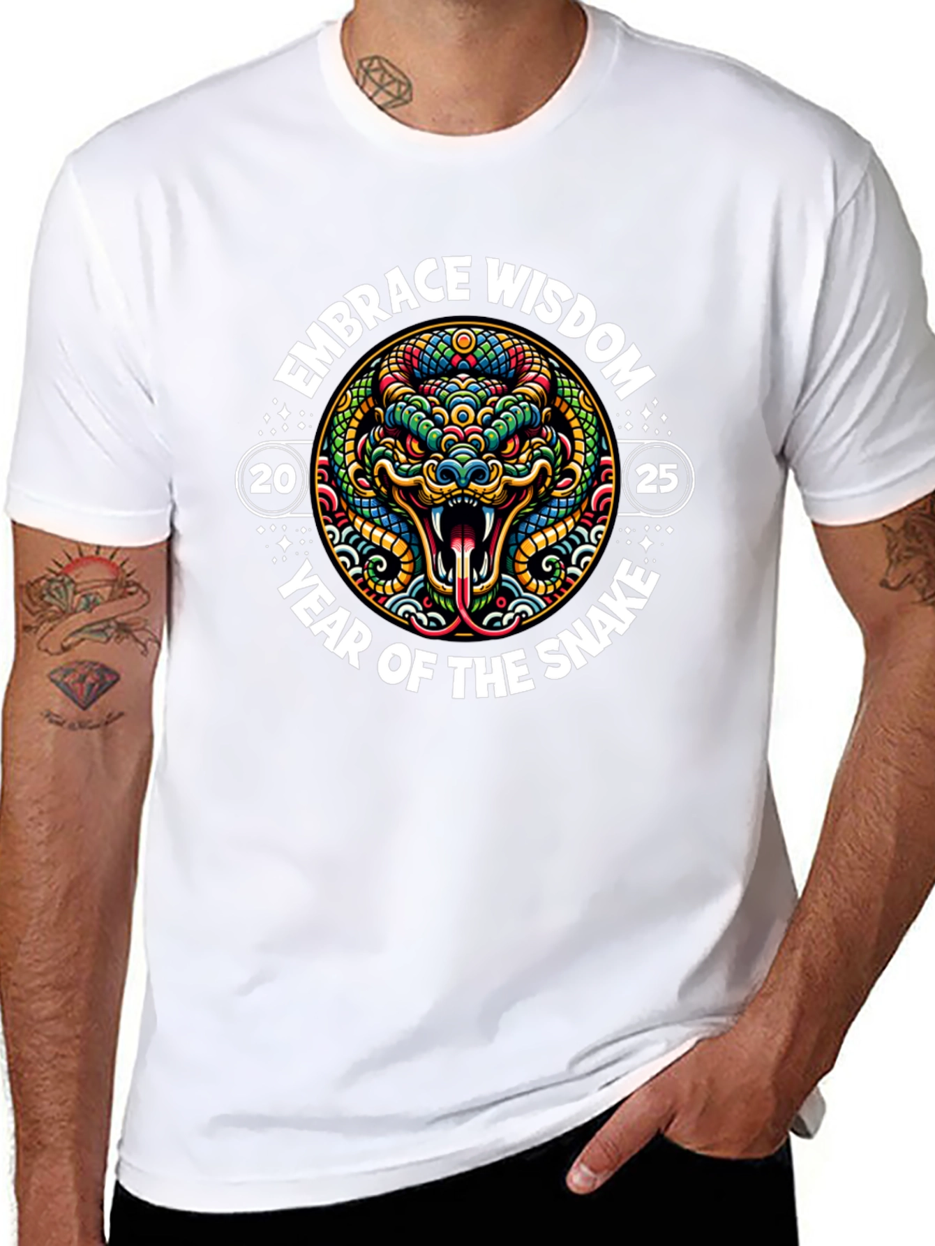 Black Embrace Wisdom Snake Year T-Shirt view 8