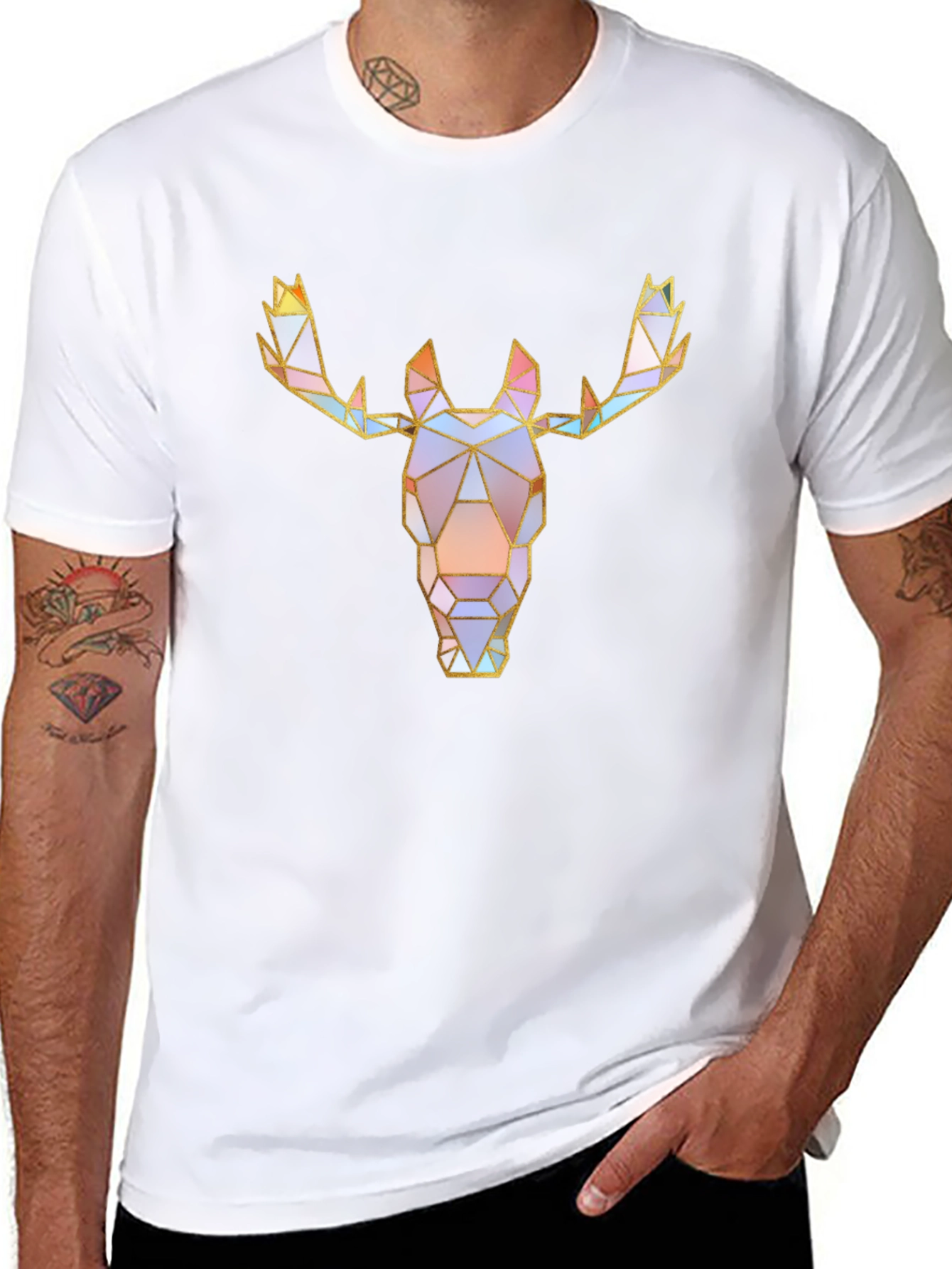 Black Geometric Moose Graphic Tee - Modern Style view 8