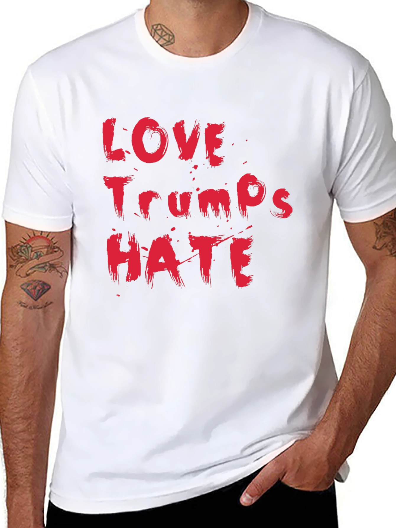 Black Love Trumps Hate Black Cotton T-Shirt view 8