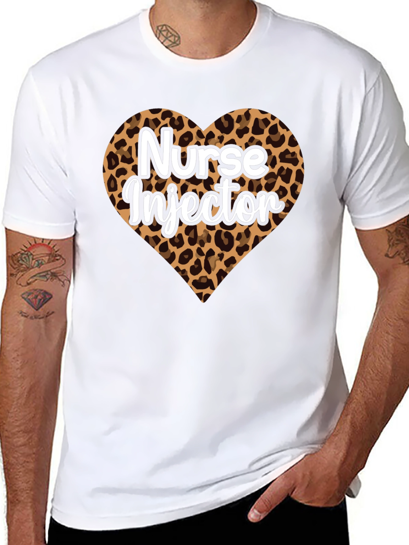 Black Nurse Injector Leopard Print Heart T-Shirt view 8
