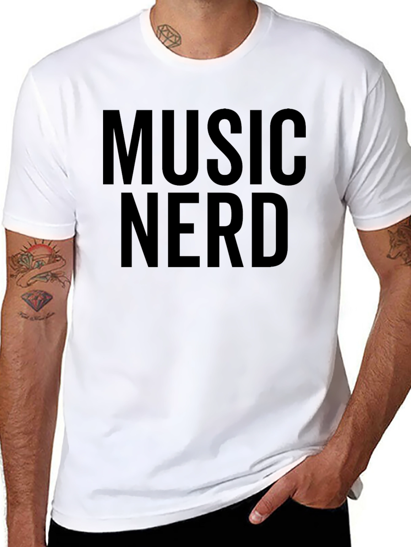 Black Music Nerd Graphic Tee - Black Cotton T-Shirt view 8