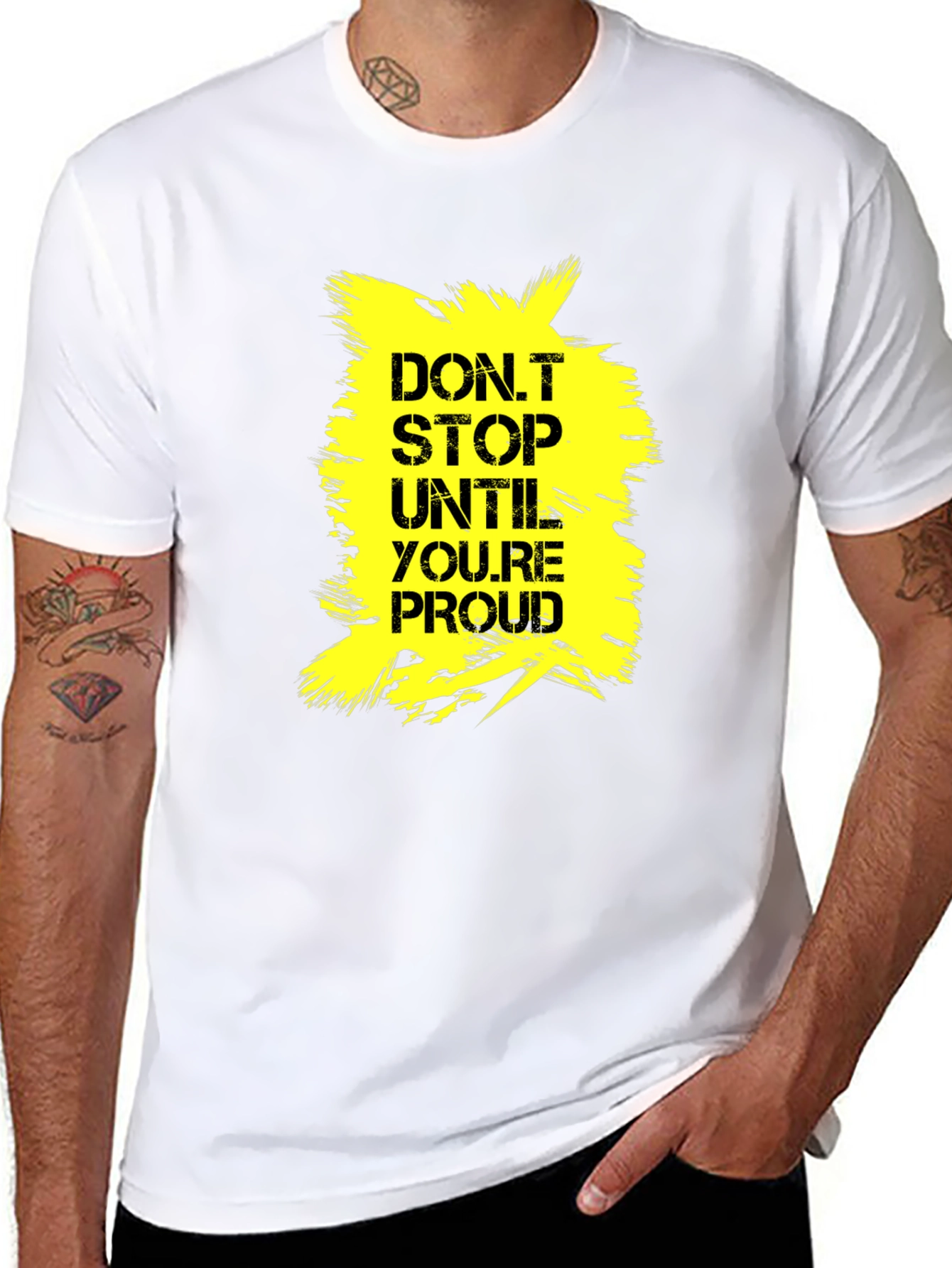 Black Motivational 'Don't Stop Until Proud' Graphic Tee view 8
