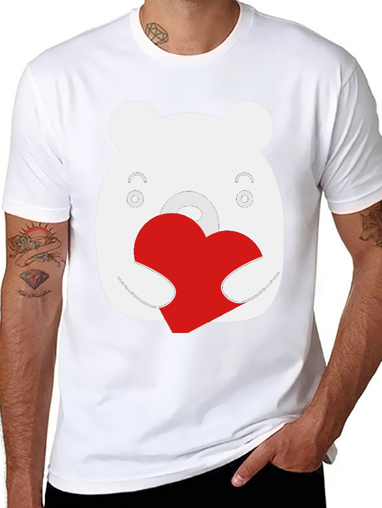 Black Cute Bear Heart Graphic Black T-Shirt view 8