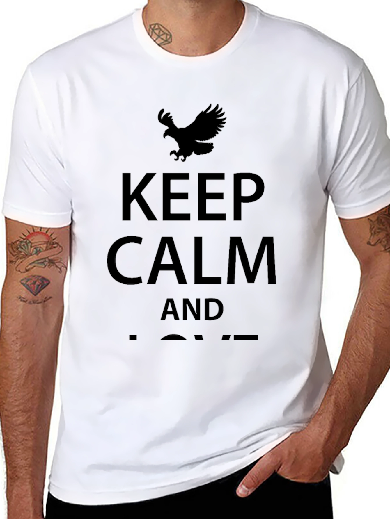 Keep Calm Eagle Graphic T-Shirt - Black - 8