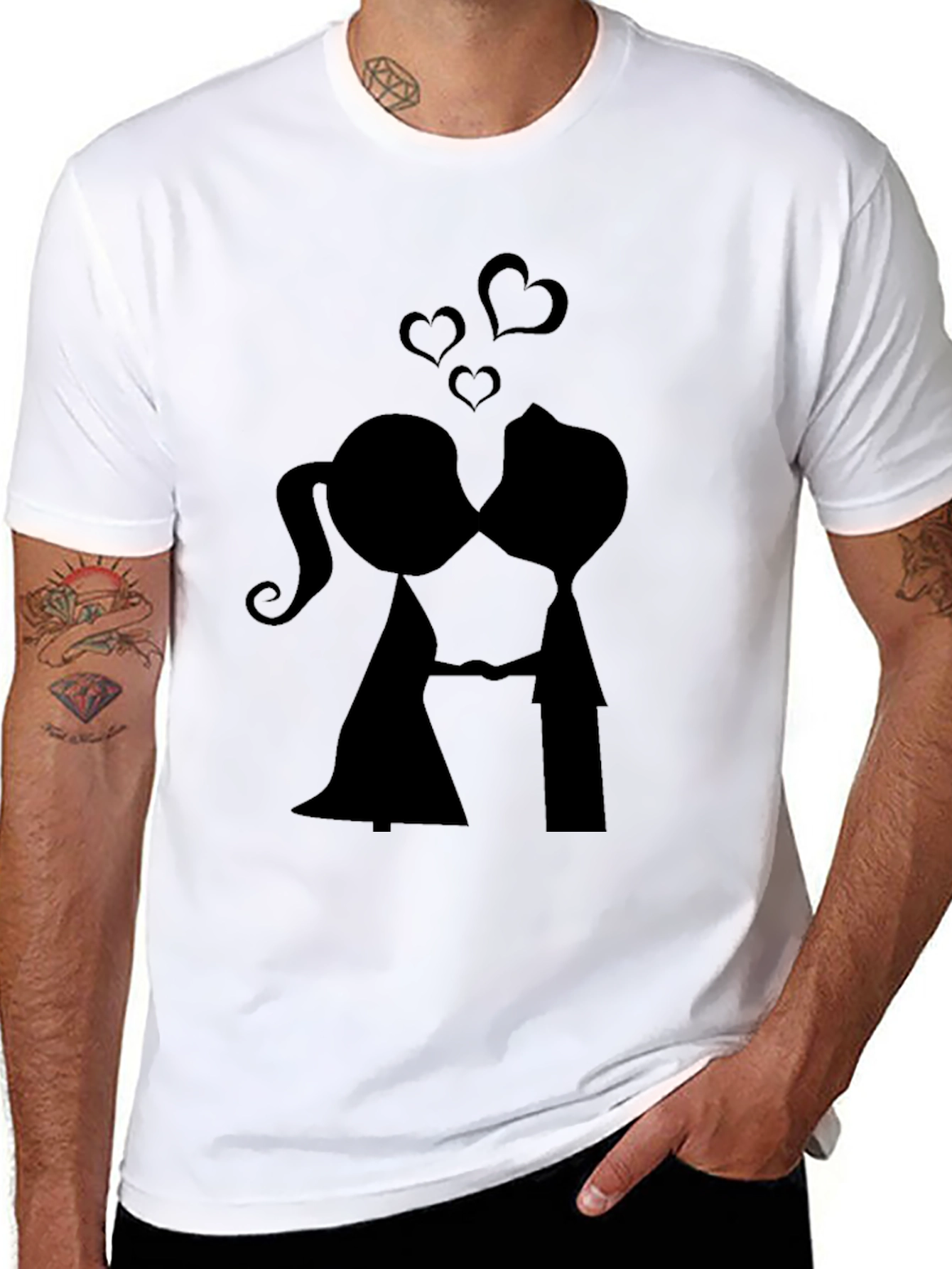 Black Kissing Couple Black Graphic Tee - Romantic Design view 8