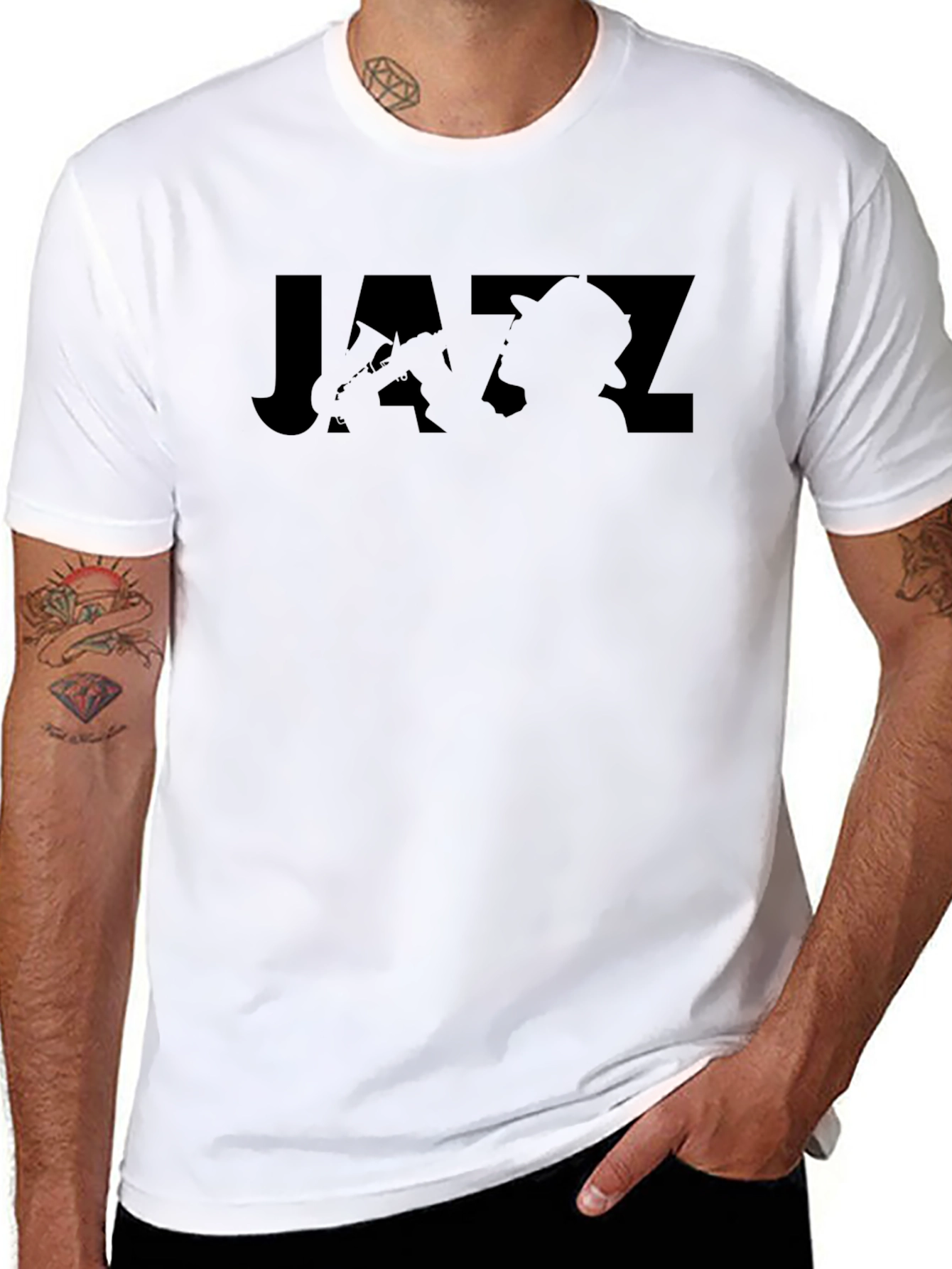 Black Black Jazz Musician Silhouette Graphic Tee view 8