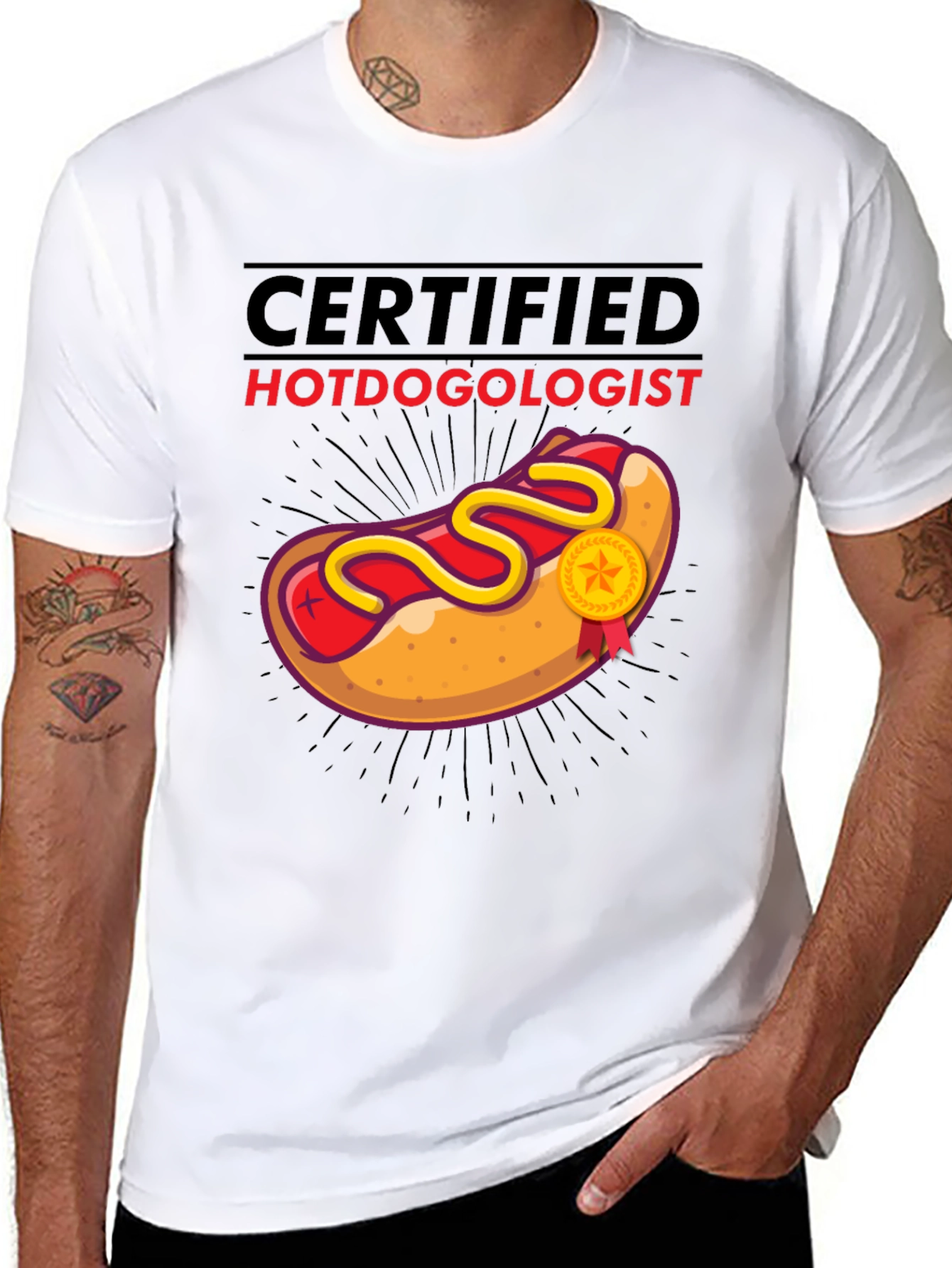 Black Certified Hotdogologist T-Shirt - Funny Foodie Tee view 8