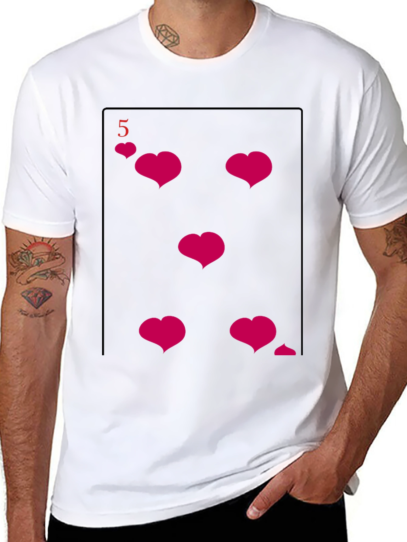Black Five of Hearts Graphic Tee - Fun & Unique Design view 8