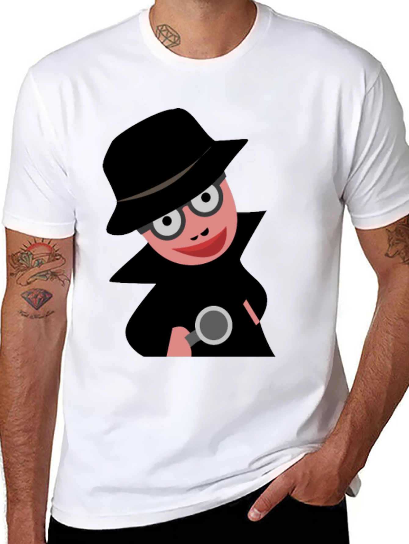 Black Cartoon Detective T-Shirt: Funny Spy Design view 8